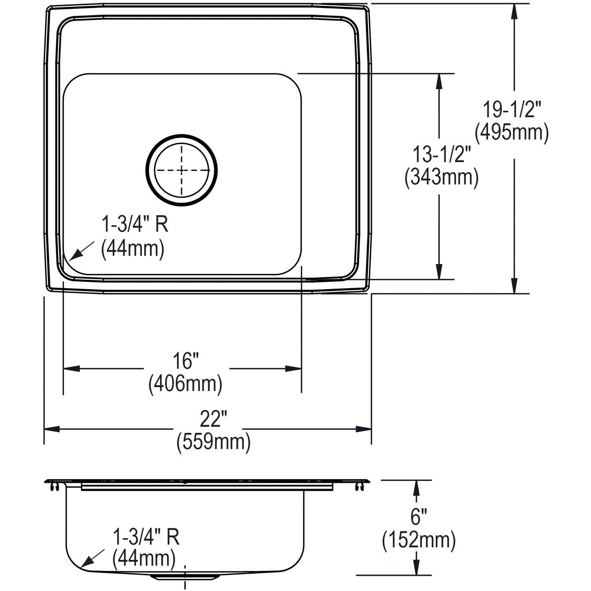 Elkay Lustertone Classic 22" Drop In/Topmount Stainless Steel ADA Classroom Sink, Lustrous Satin, 4 Faucet Holes, DRKAD222060R4