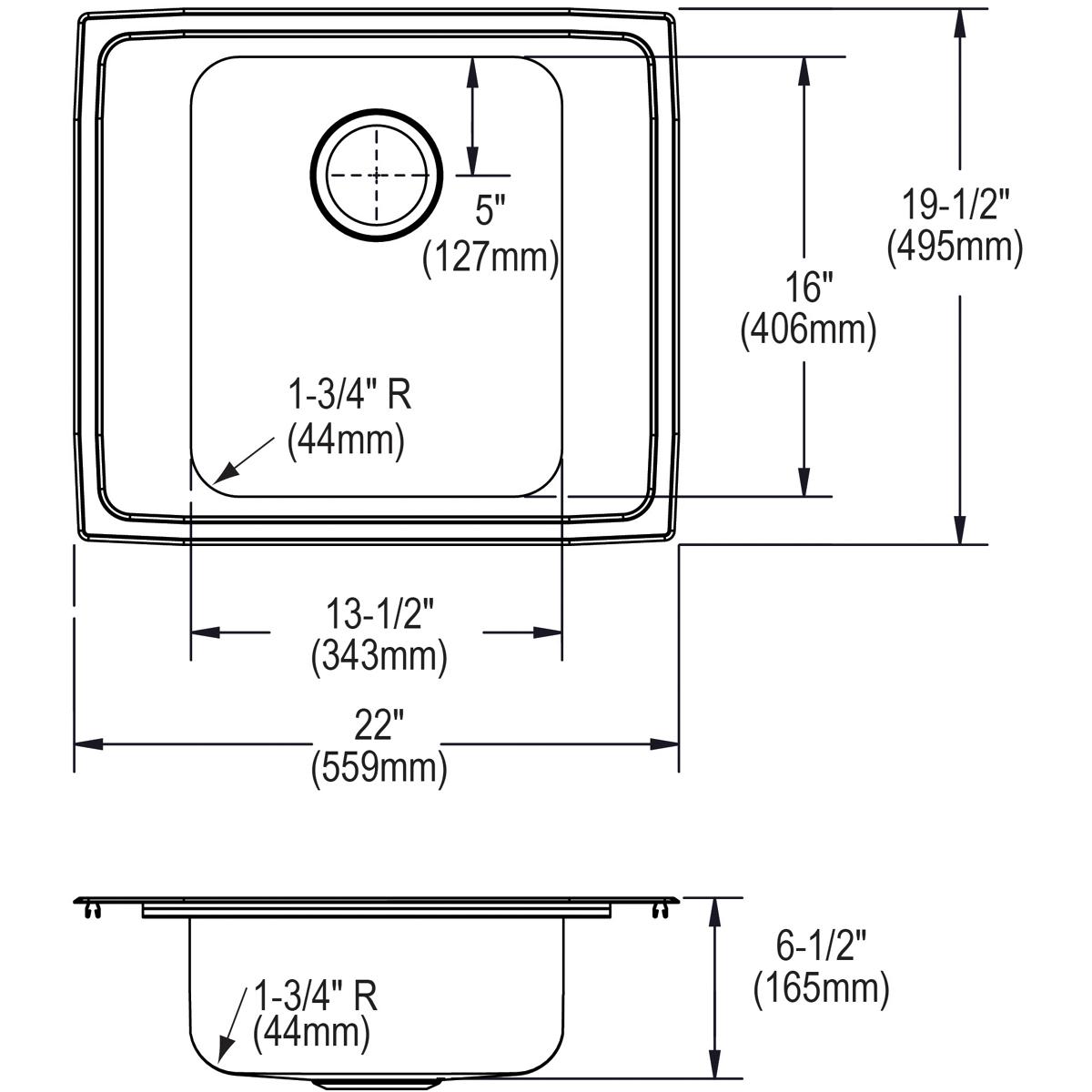 Elkay Lustertone Classic 22" Drop In/Topmount Stainless Steel ADA Classroom Sink, Lustrous Satin, 2 Faucet Holes, DRKADQ2220652