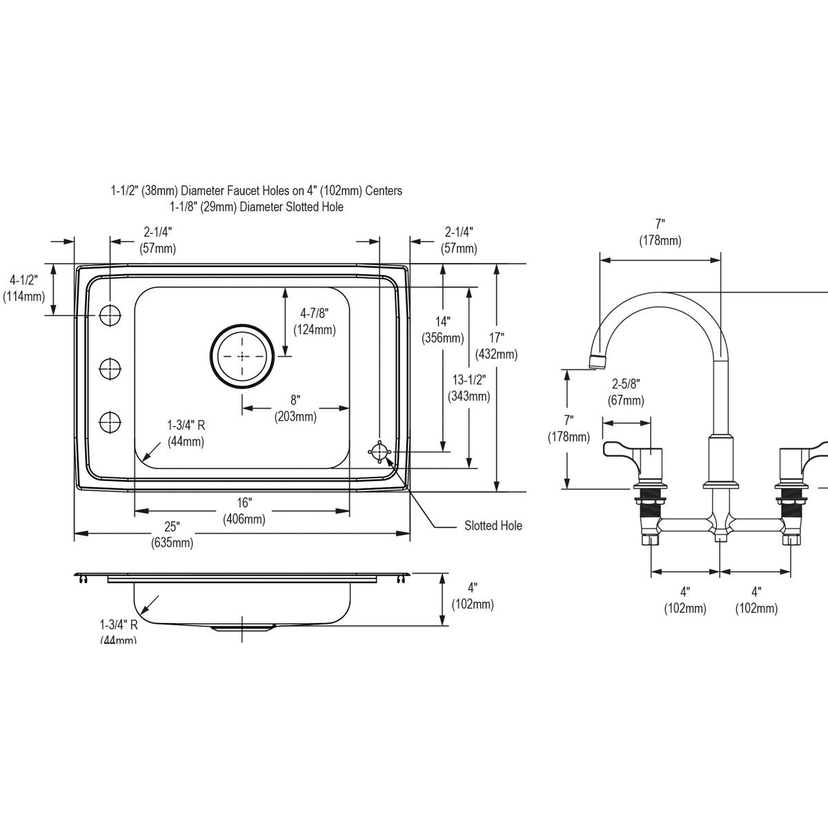 Elkay Lustertone Classic 25" Drop In/Topmount Stainless Steel ADA Classroom Sink Kit with Faucet, Lustrous Satin, 4 Faucet Holes, DRKAD251740C