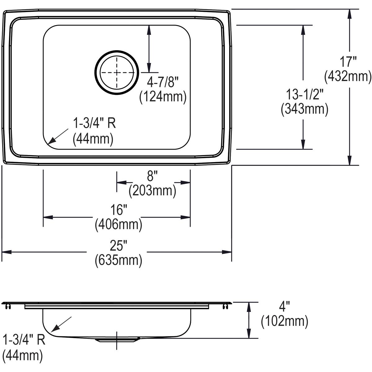 Elkay Lustertone Classic 25" Drop In/Topmount Stainless Steel ADA Classroom Sink, Lustrous Satin, No Faucet Hole, DRKAD2517400
