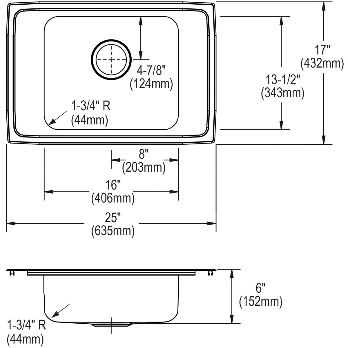 Elkay Lustertone Classic 25" Drop In/Topmount Stainless Steel ADA Classroom Sink, Lustrous Satin, 2 Faucet Holes, DRKADQ2517602
