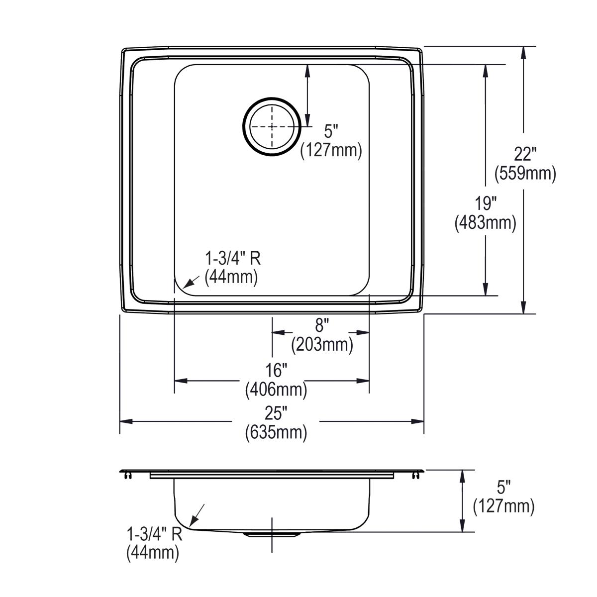 Elkay Lustertone Classic 25" Drop In/Topmount Stainless Steel ADA Classroom Sink, Lustrous Satin, 18 Gauge, DRKADQ2522500