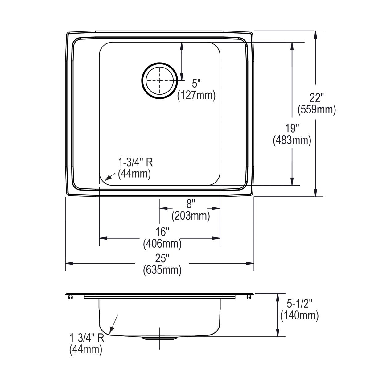 Elkay Lustertone Classic 25" Drop In/Topmount Stainless Steel ADA Classroom Sink, Lustrous Satin, 4 Faucet Holes, DRKADQ2522554