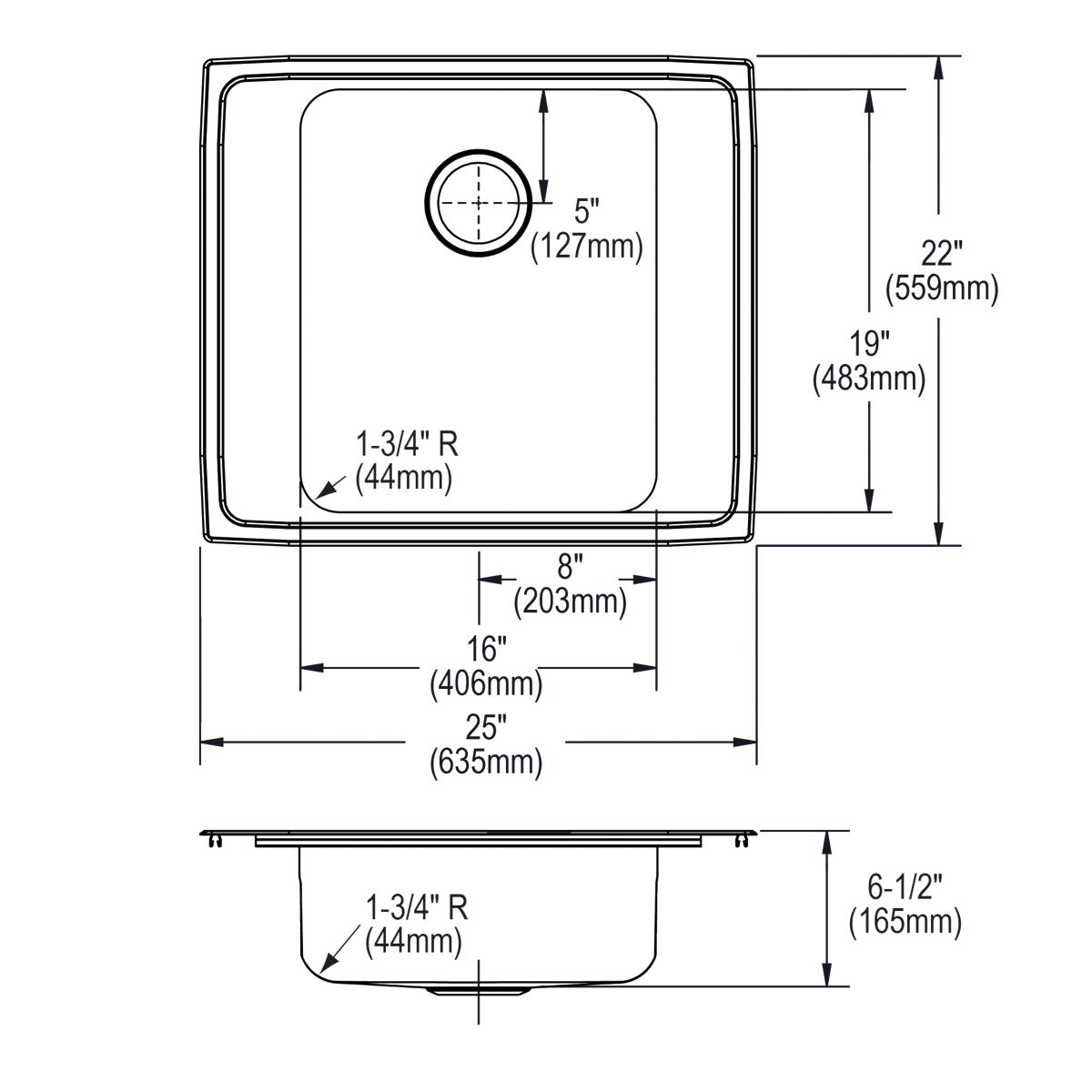 Elkay Lustertone Classic 25" Drop In/Topmount Stainless Steel ADA Classroom Sink, Lustrous Satin, FR4 Faucet Holes, DRKAD252265FR4