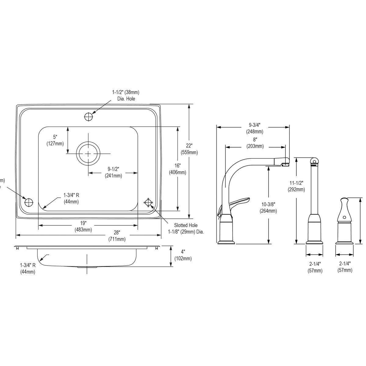 Elkay Lustertone Classic 28" Drop In/Topmount Stainless Steel ADA Classroom Sink Kit with Faucet, Lustrous Satin, 3 Faucet Holes, DRKAD282240RC
