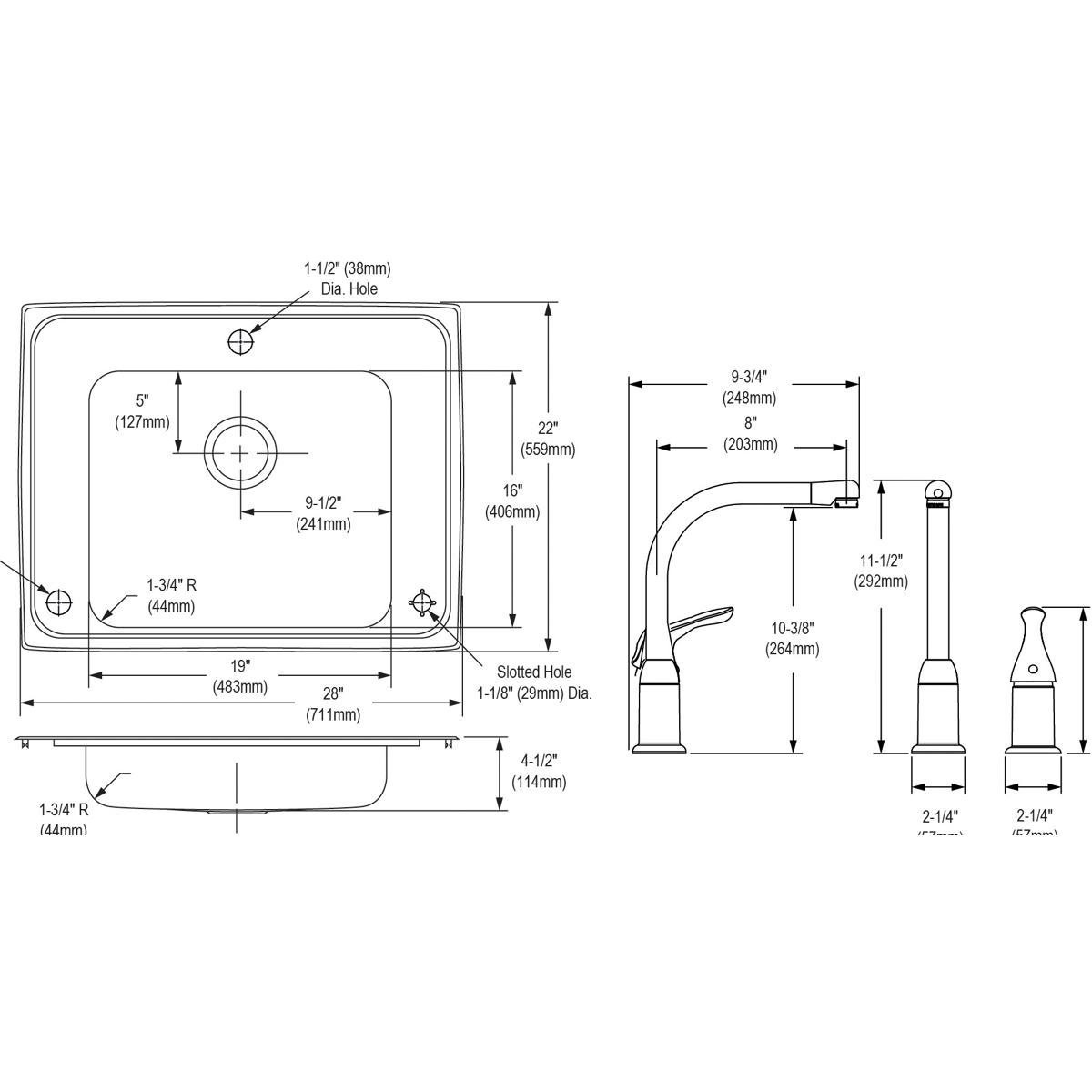 Elkay Lustertone Classic 28" Drop In/Topmount Stainless Steel ADA Classroom Sink Kit with Faucet, Lustrous Satin, 3 Faucet Holes, DRKAD282245RC
