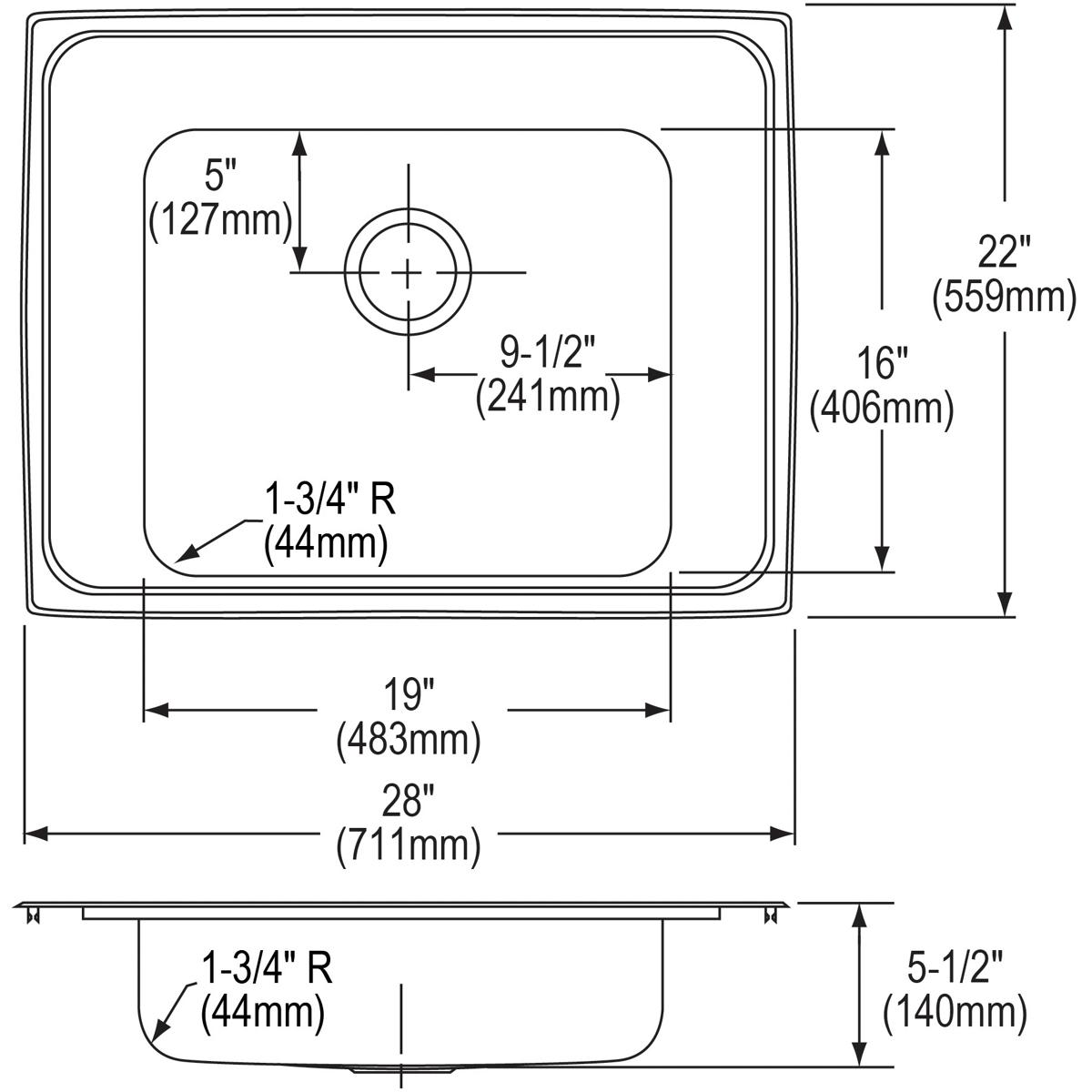 Elkay Lustertone Classic 28" Drop In/Topmount Stainless Steel ADA Classroom Sink, Lustrous Satin, 18 Gauge, DRKAD2822550