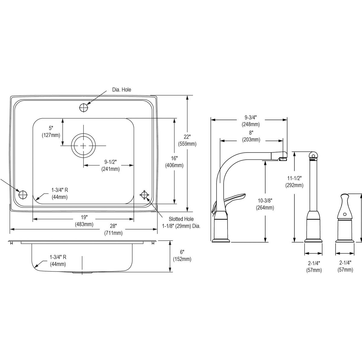 Elkay Lustertone Classic 28" Drop In/Topmount Stainless Steel ADA Classroom Sink, Lustrous Satin, R Faucet Holes, DRKAD282260R