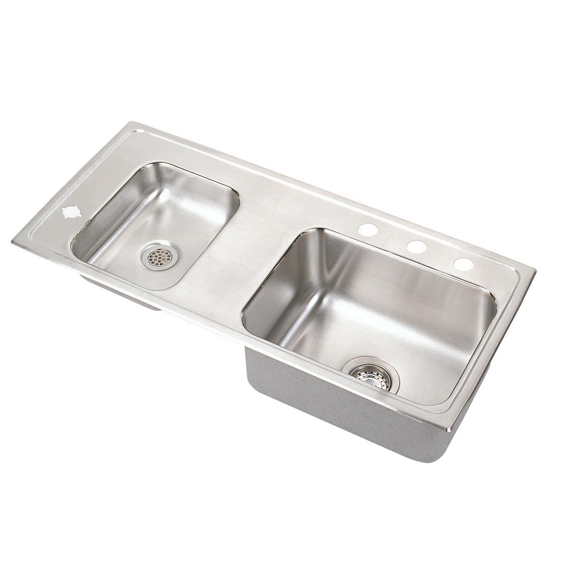 Elkay Lustertone Classic 37" Drop In/Topmount Stainless Steel ADA Classroom Sink, Double Bowl, Lustrous Satin, 4 Faucet Holes, DRKADQ371750L4