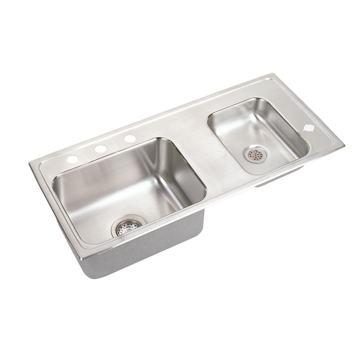 Elkay Lustertone Classic 37" Drop In/Topmount Stainless Steel ADA Classroom Sink, 60/40 Double Bowl, Lustrous Satin, 4 Faucet Holes, DRKAD371755R4