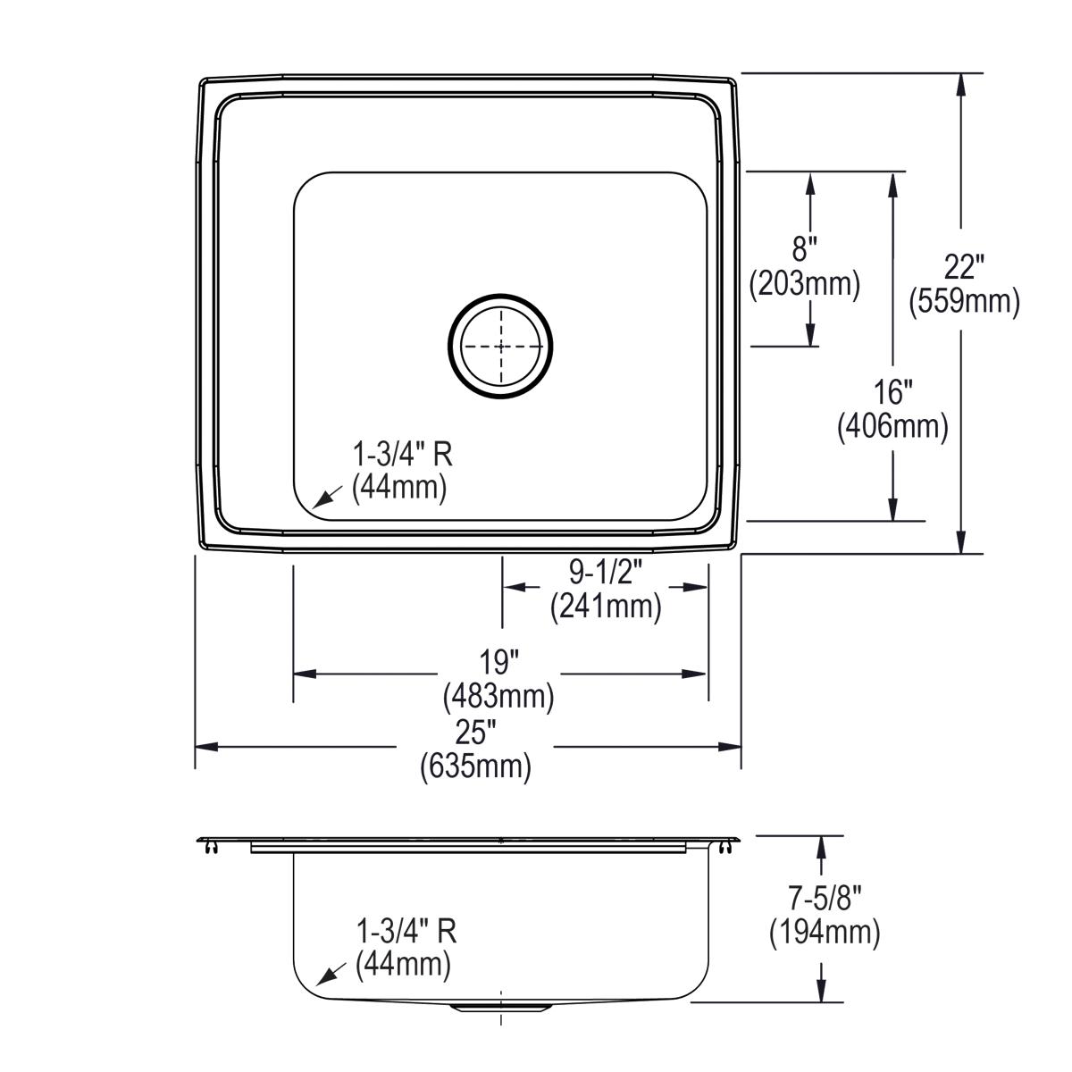 Elkay Lustertone Classic 25" Drop In/Topmount Stainless Steel Classroom Sink, Lustrous Satin, 4 Faucet Holes, DRKR2522L4