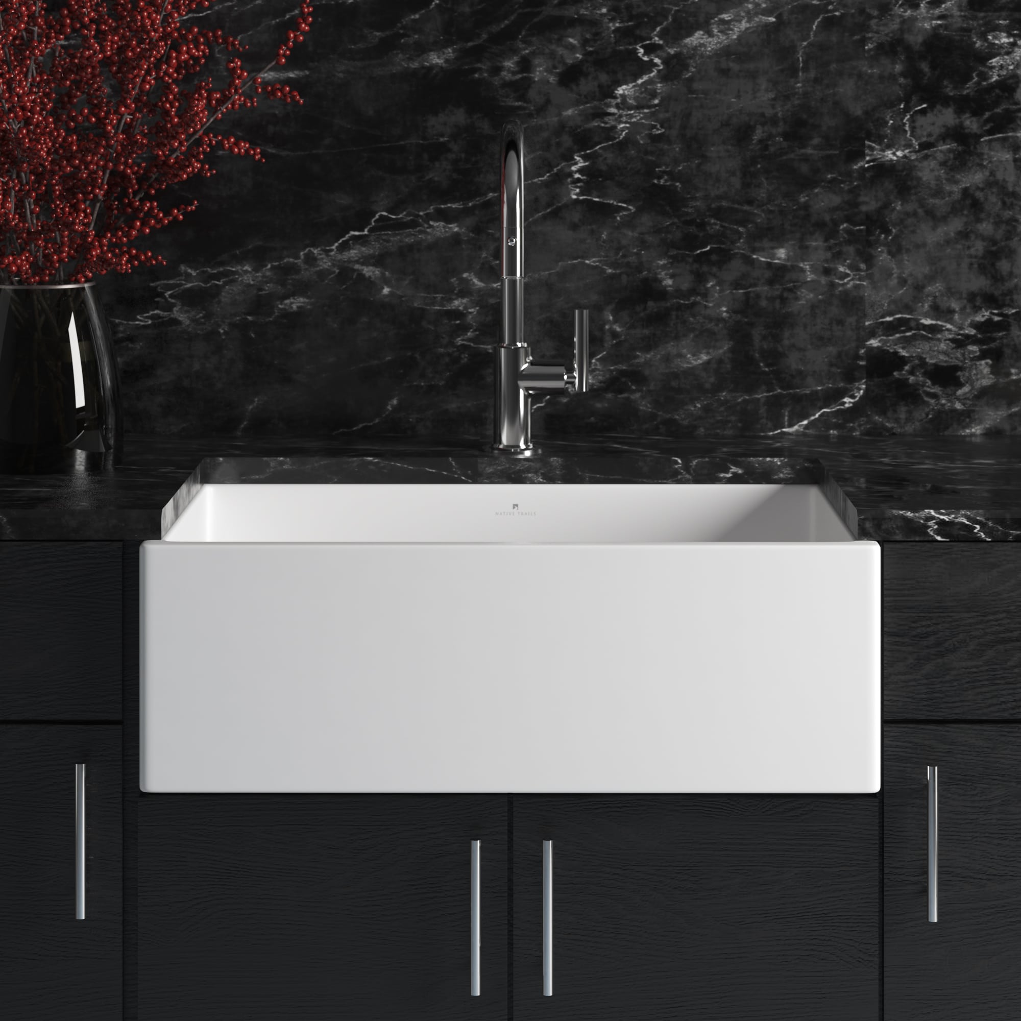 Native Trails Dreamer 30" Fireclay Farmhouse Kitchen Sink, White, FRK3018-W