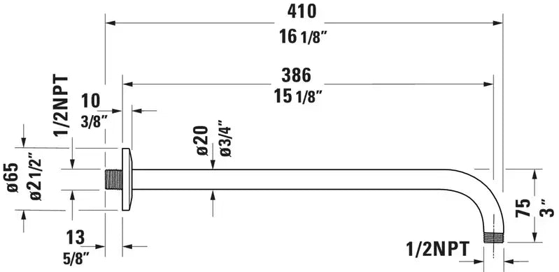 Duravit DuraShower 15 1/8" Wall Mount Shower Arm Chrome, UV0670028U10