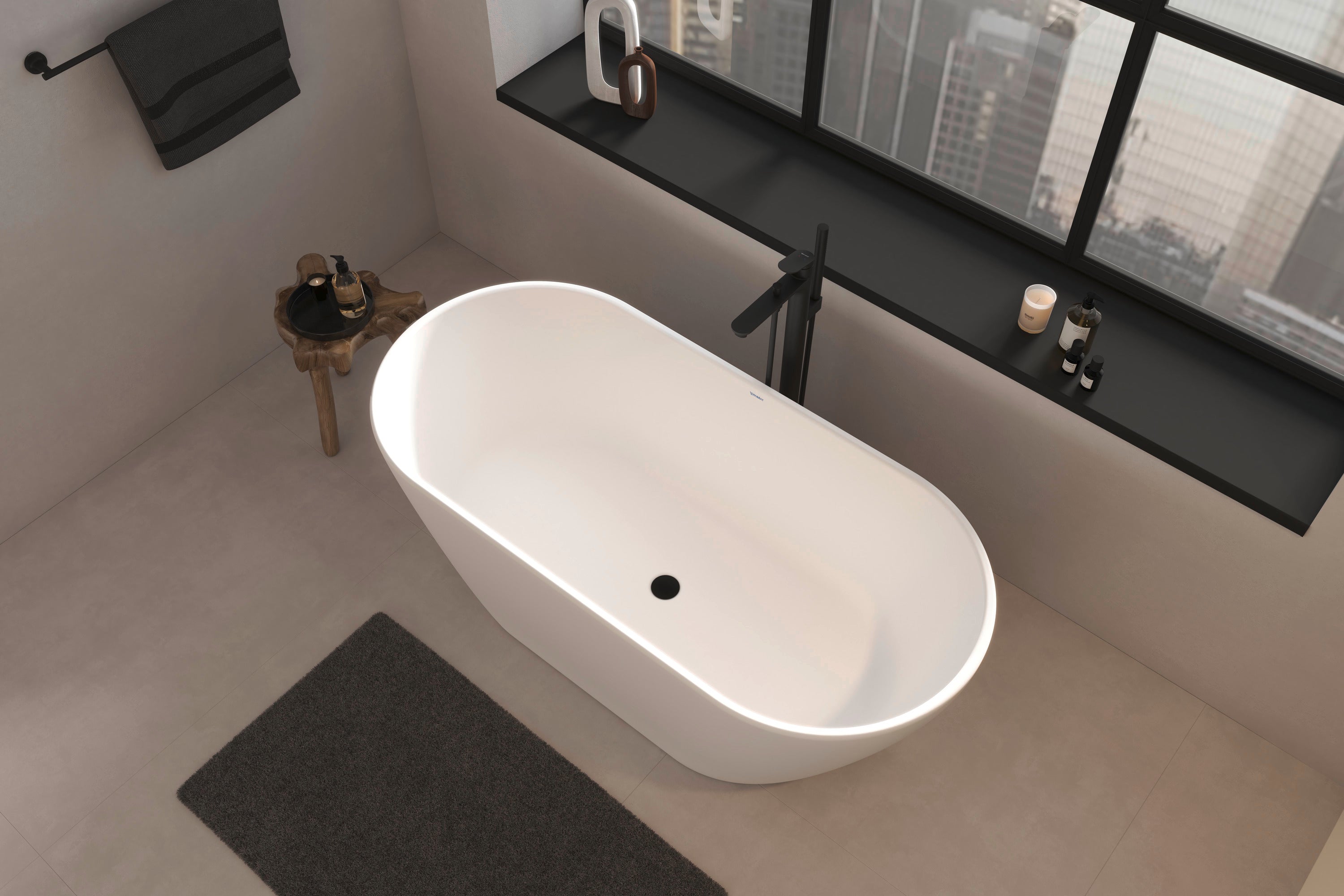 D-Neo 63" x 29 1/2" Oval Freestanding Bathtub in White Solid Surface with Center Drain, Drain Included