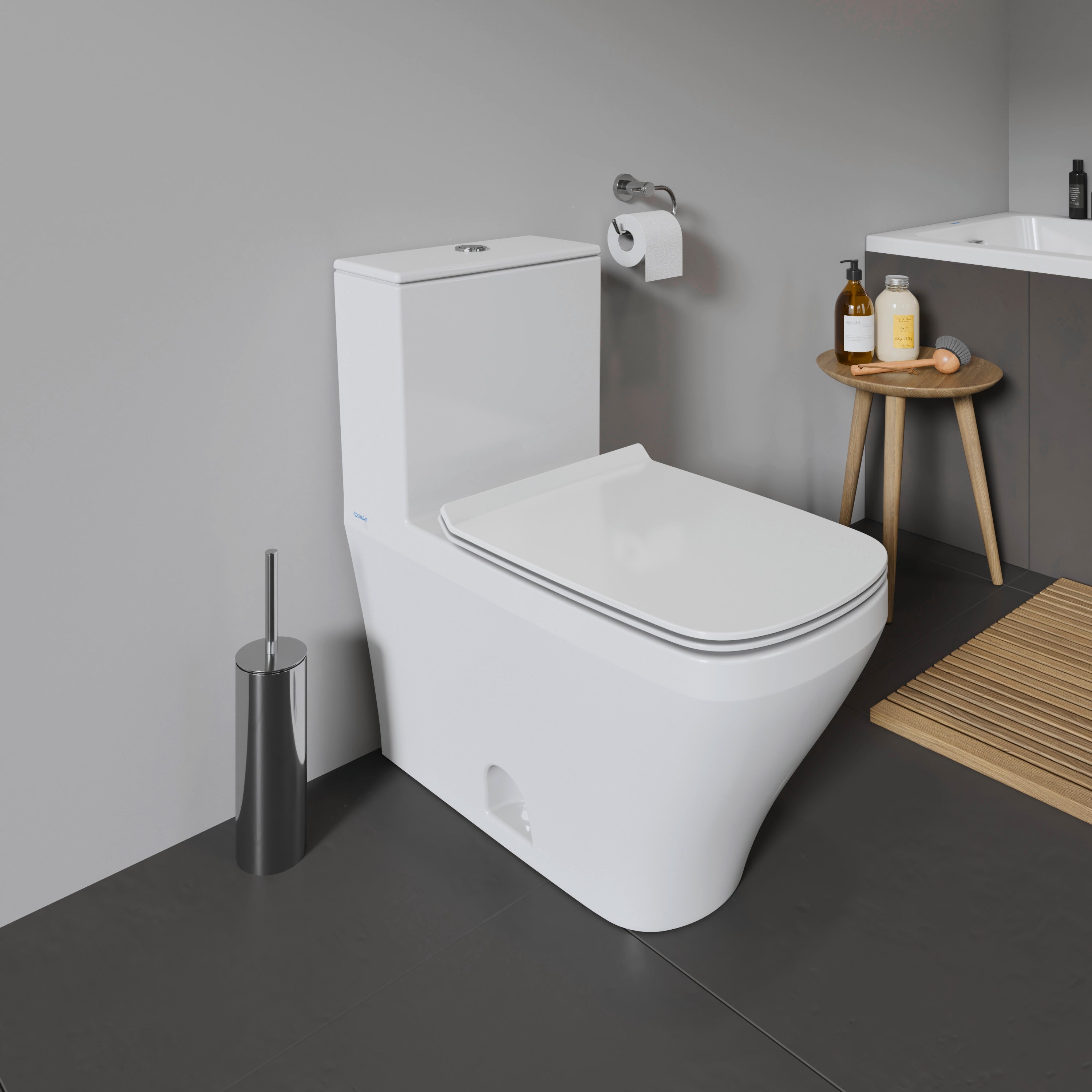 DuraStyle 1.32/0.92 GPF Dual Flush Elongated One Piece Toilet in White, Top Push Button Flush - Seat Sold Separately
