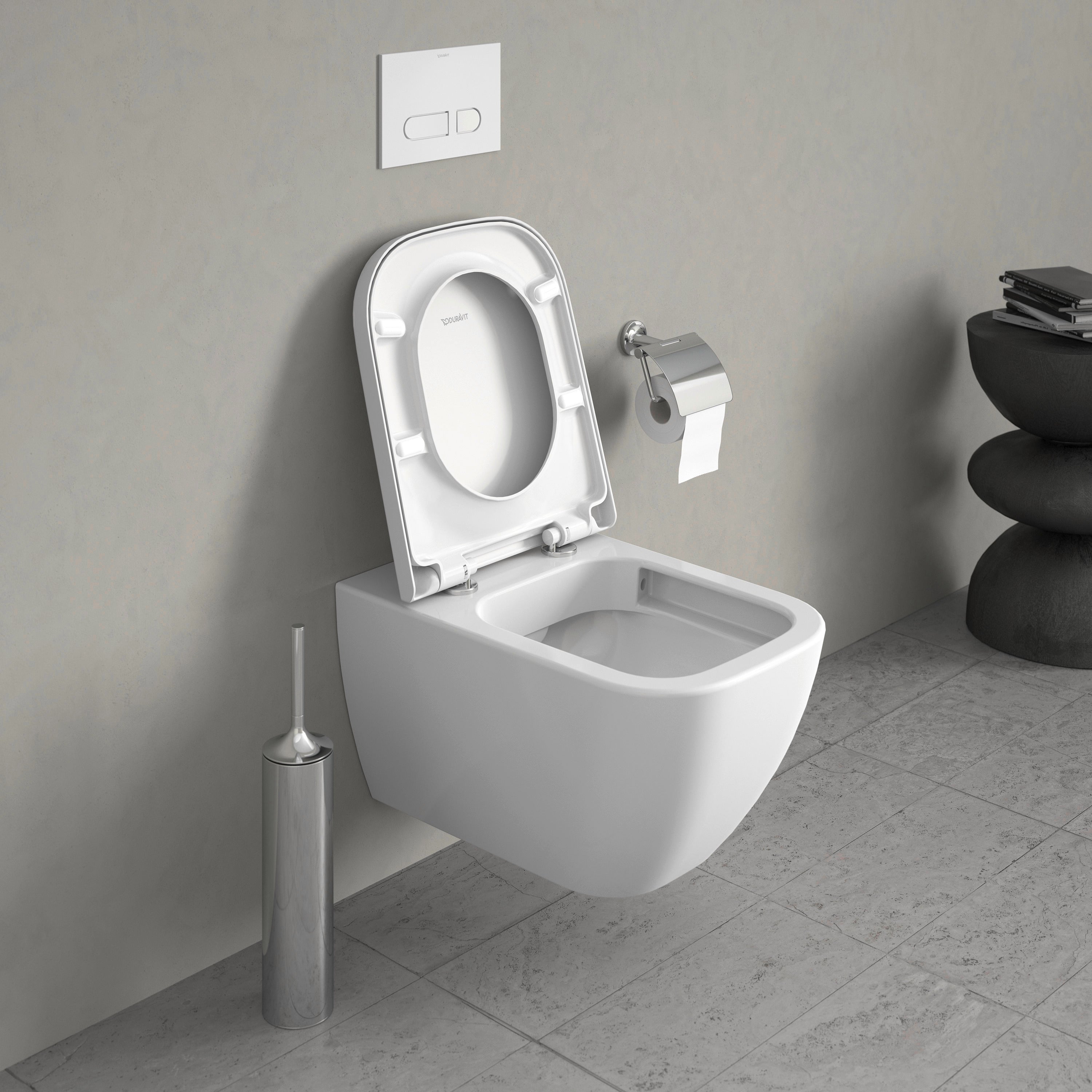 Happy D.2 1.6/0.8 GPF Dual Flush Rimless ADA Compliant Compact Elongated Wall Mounted Toilet in White - Seat, Actuator, and In-Wall Tank and Carrier Sold Separately