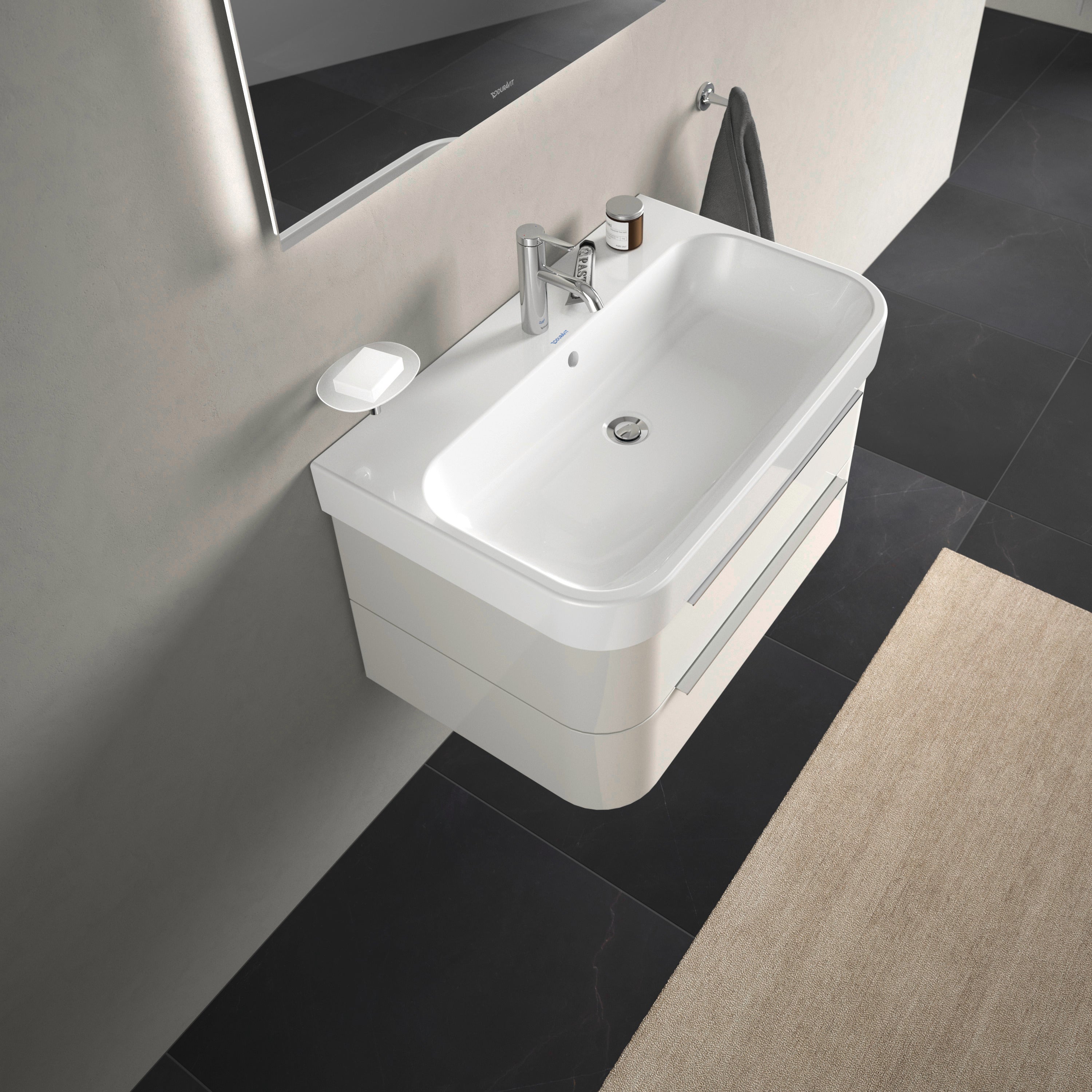 Happy D.2 31 1/2" Rectangular Wall Mounted Sink in White with Single Faucet Hole and with Overflow
