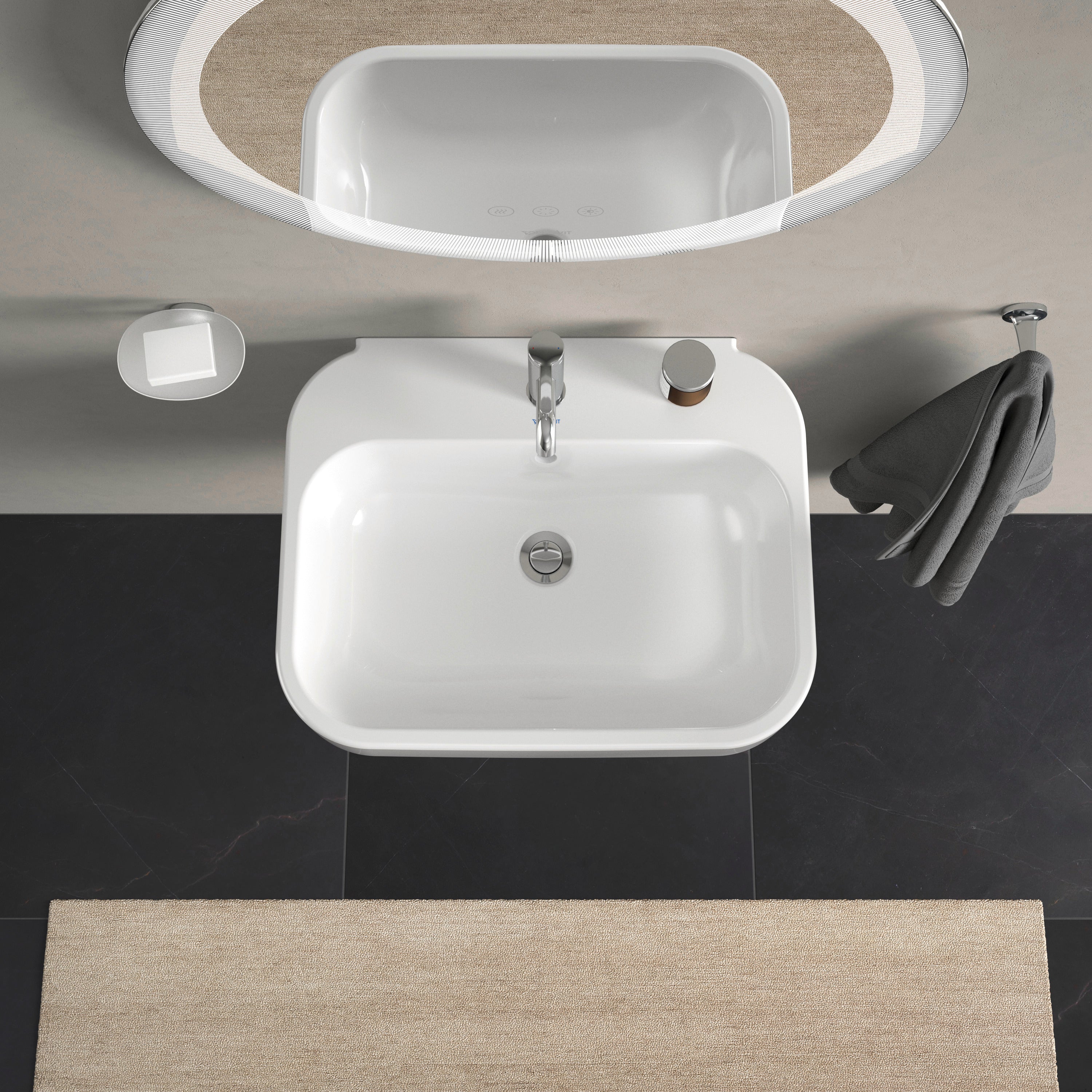 Happy D.2 23 5/8" Rectangular Wall Mounted Sink in White with Single Faucet Hole and with Overflow