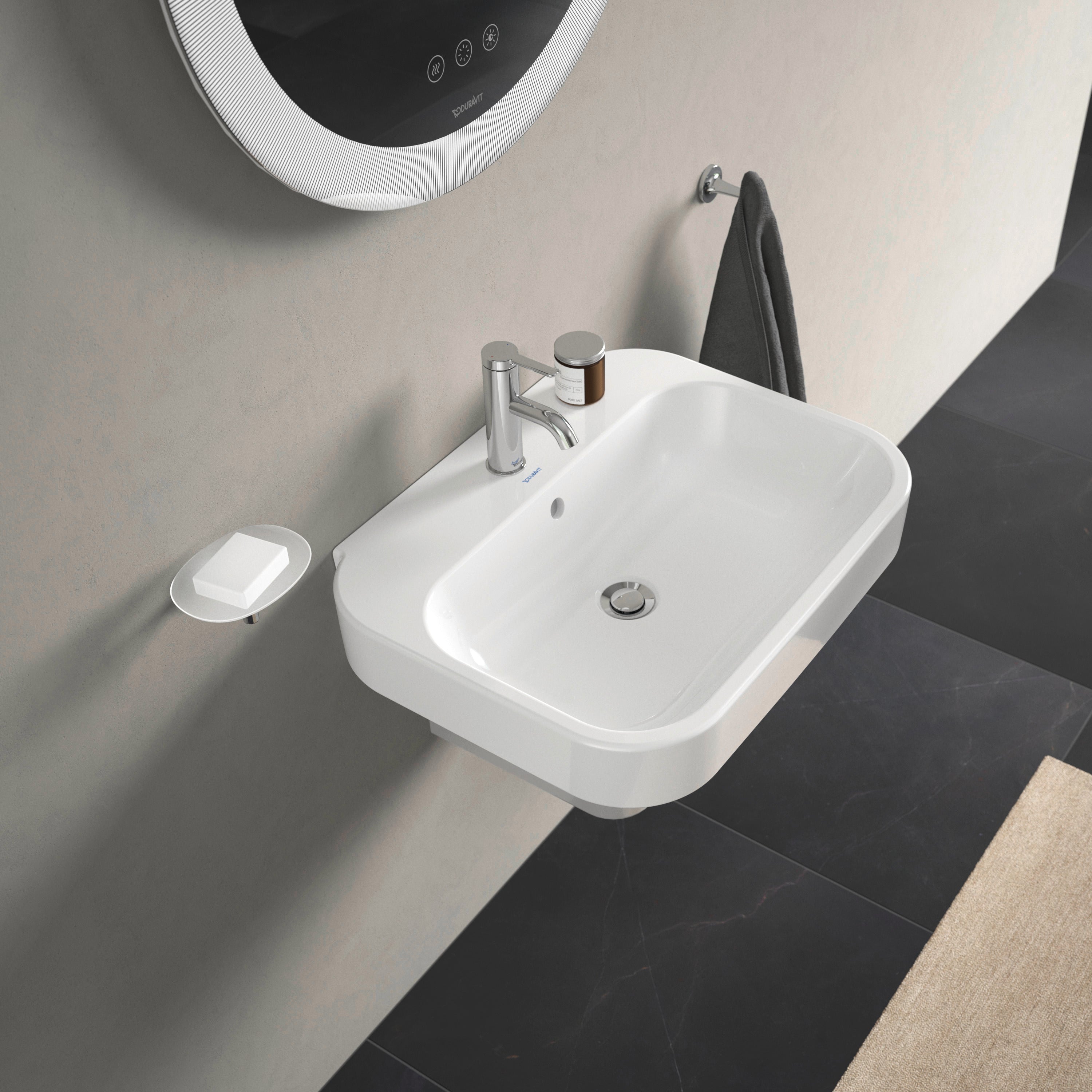 Happy D.2 23 5/8" Rectangular Wall Mounted Sink in White with Single Faucet Hole and with Overflow