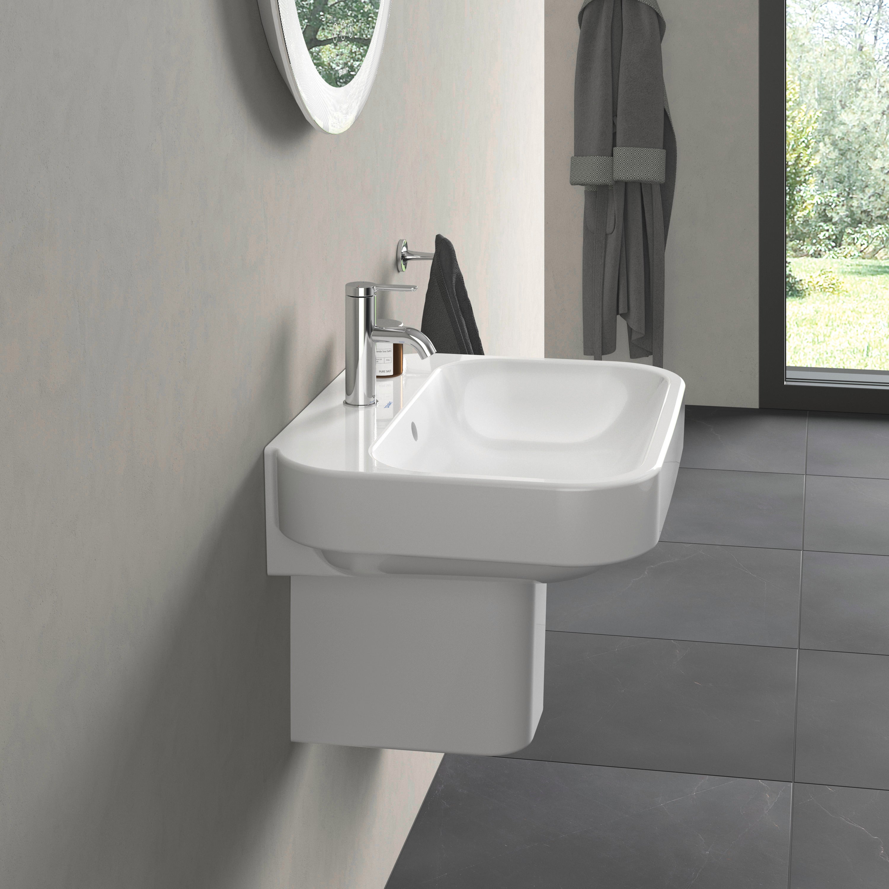 Happy D.2 23 5/8" Rectangular Wall Mounted Sink in White with Single Faucet Hole and with Overflow