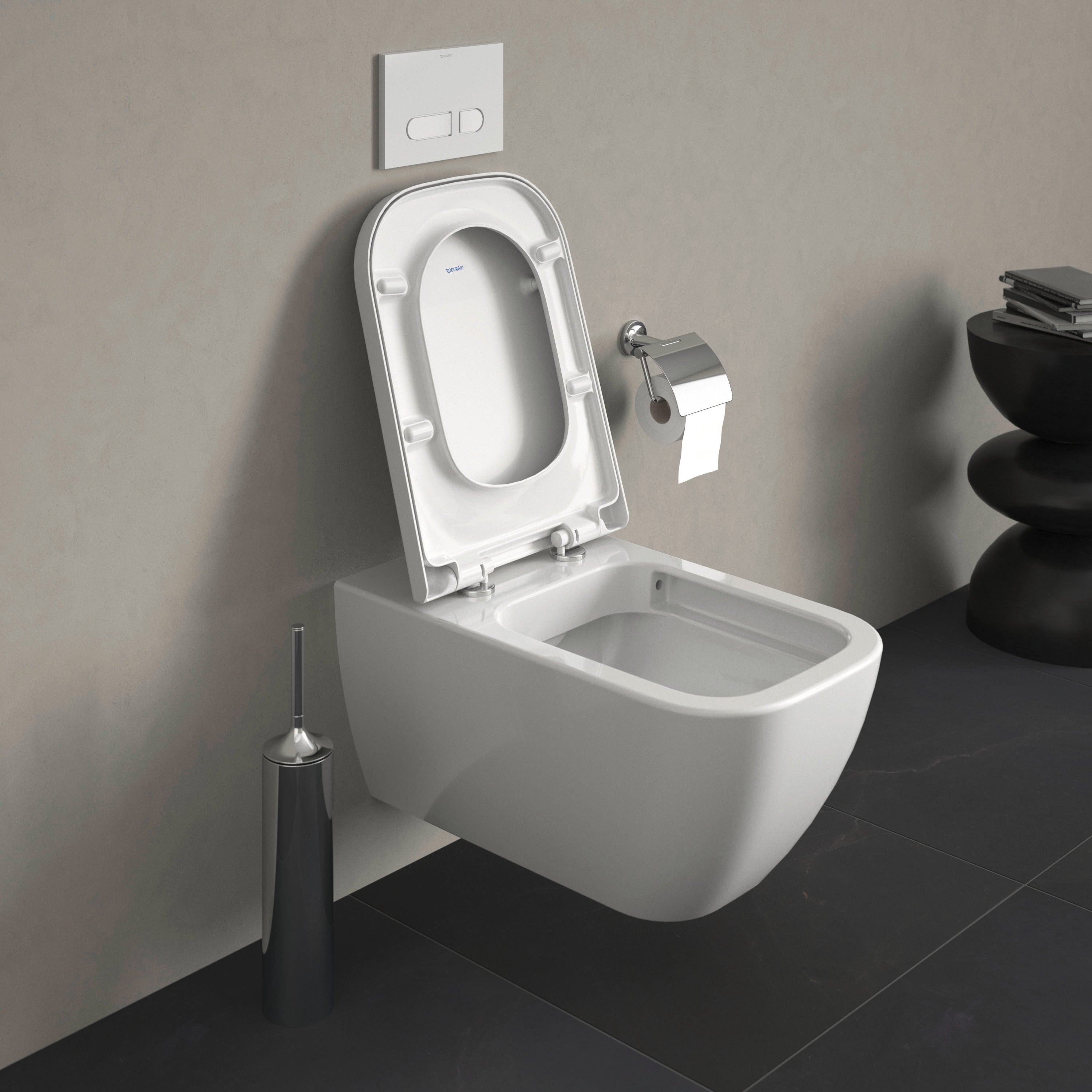 Happy D.2 1.6/0.8 GPF Dual Flush Rimless ADA Compliant Elongated Wall Mounted Toilet in White - Seat, Actuator, and In-Wall Tank and Carrier Sold Separately