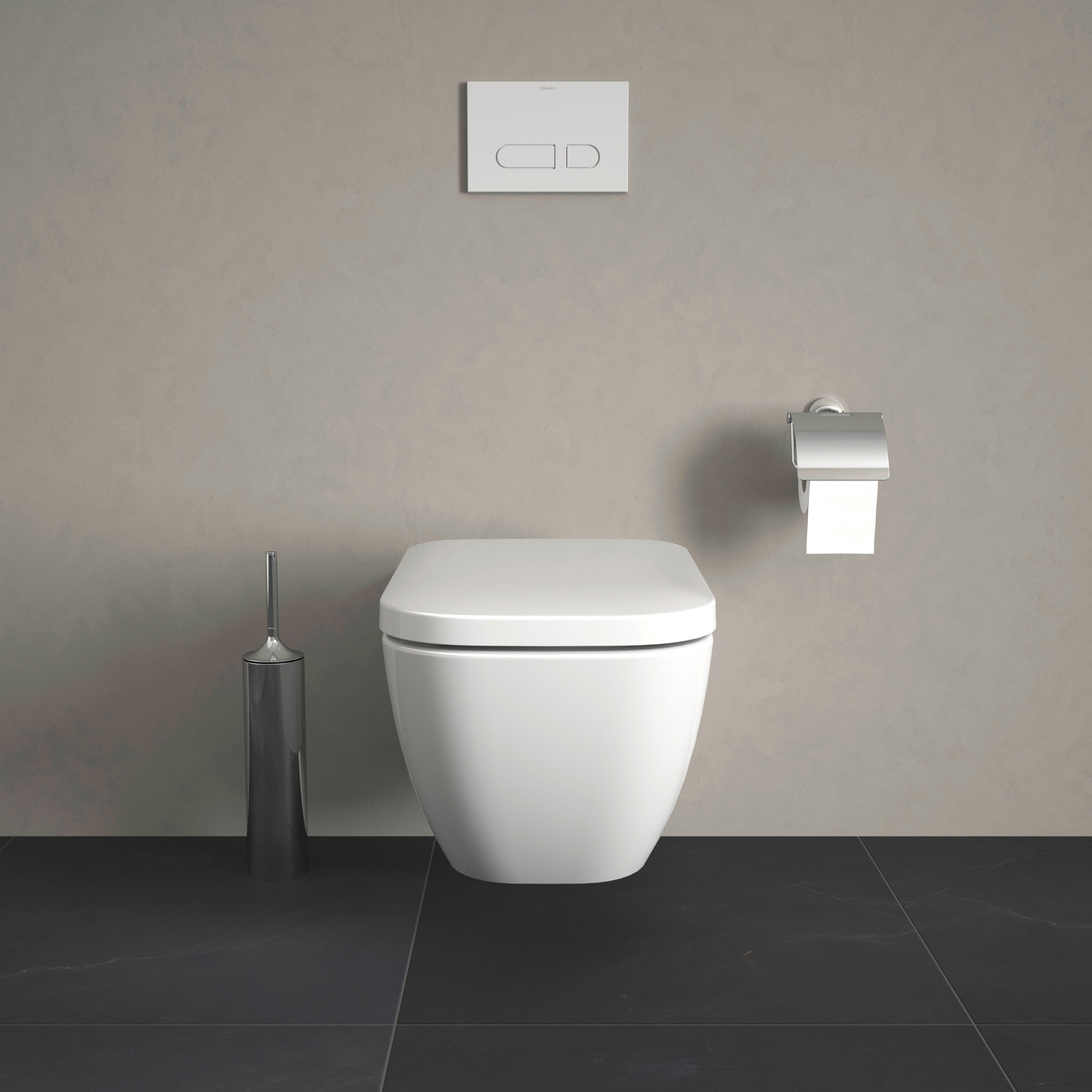 Happy D.2 1.6/0.8 GPF Dual Flush Rimless ADA Compliant Elongated Wall Mounted Toilet in White - Seat, Actuator, and In-Wall Tank and Carrier Sold Separately