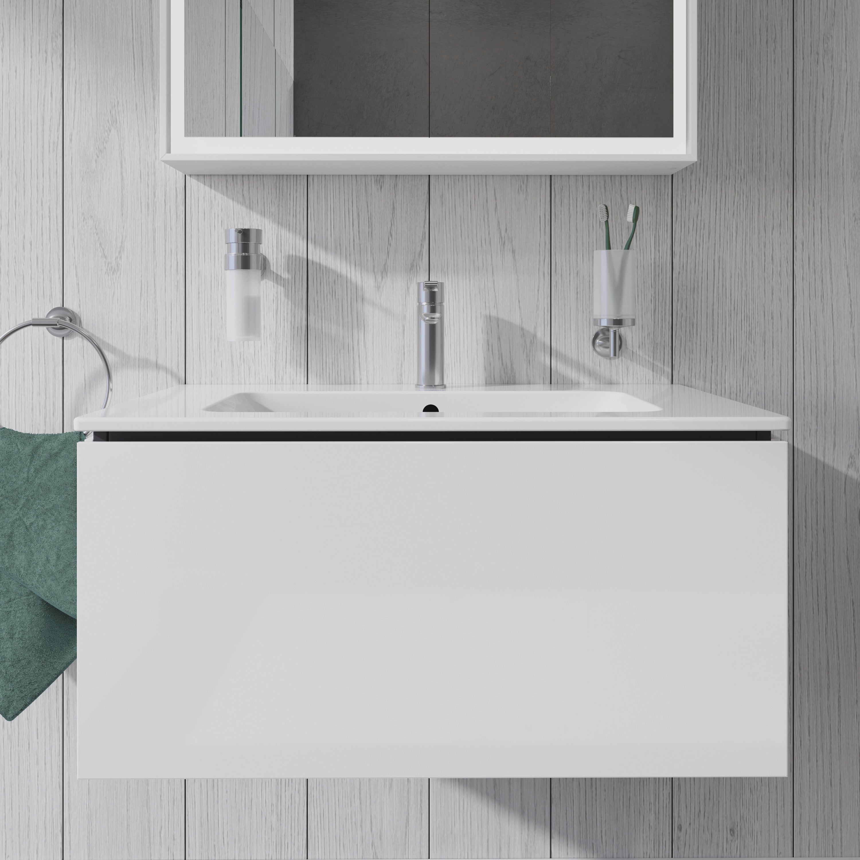 L-Cube 32 1/4" Wall Mount One Drawer Single Vanity Cabinet in High Gloss White, Sink Sold Separately
