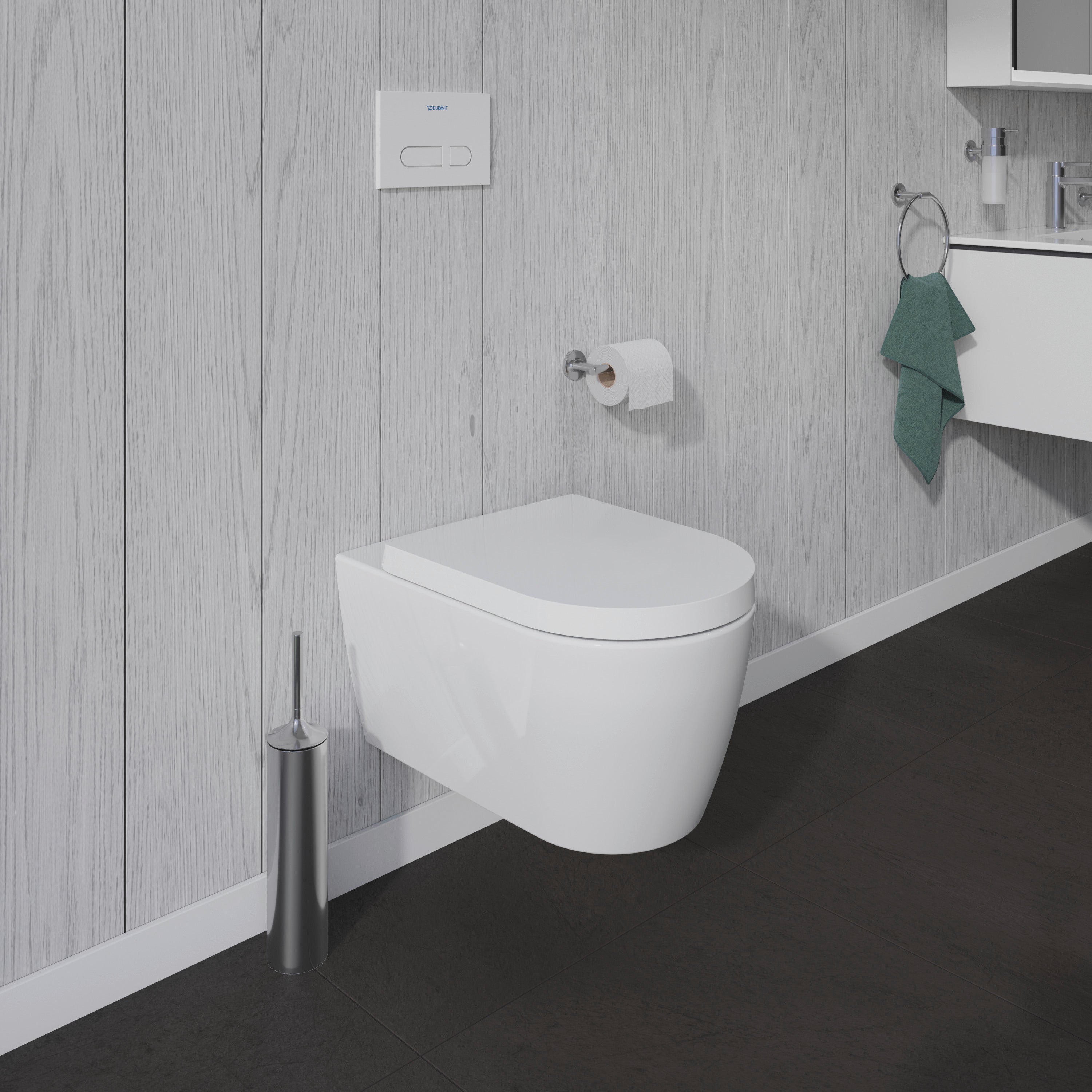 ME by Starck 1.28/0.8 GPF Dual Flush Rimless ADA Compliant Compact Elongated Wall Mounted Toilet in White