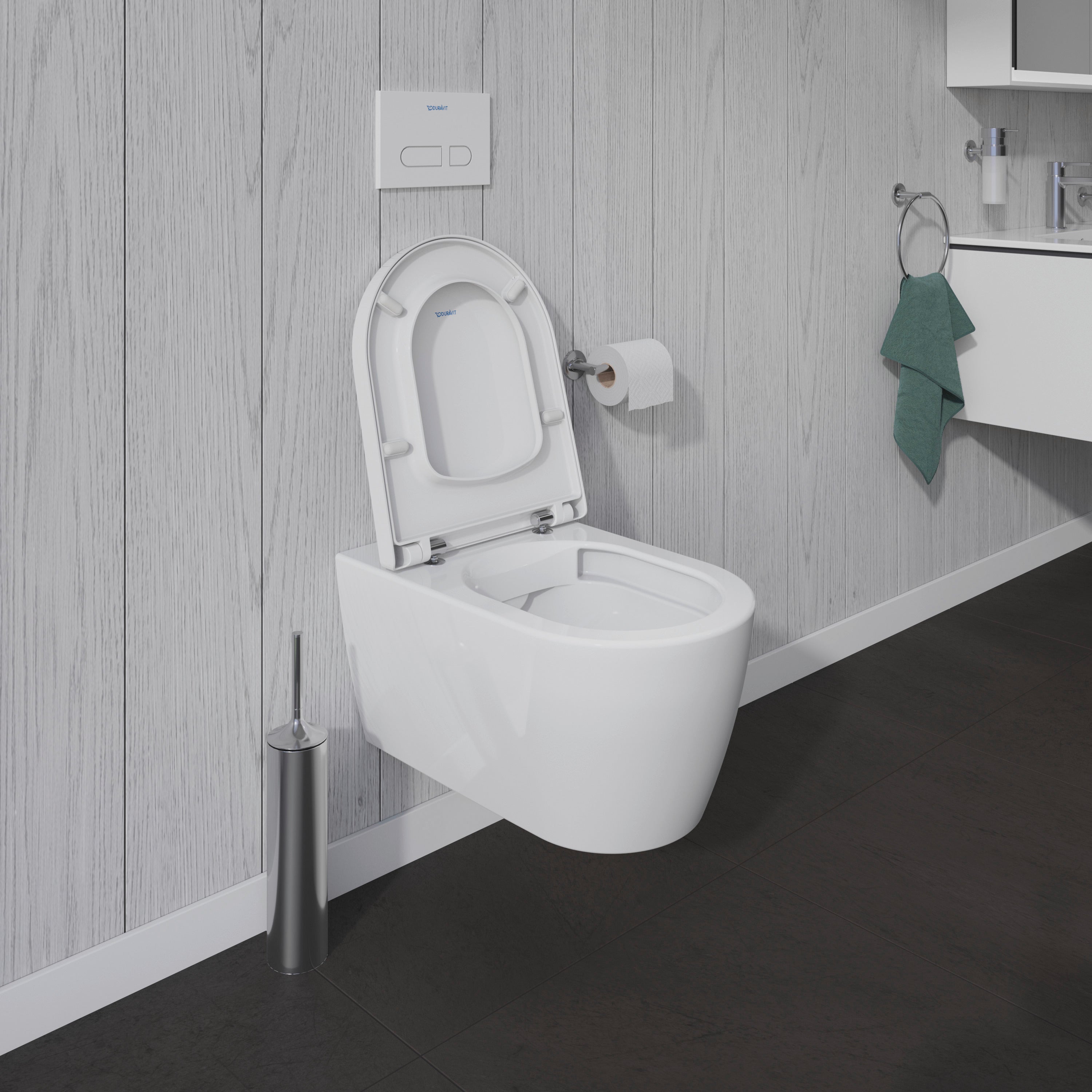 ME by Starck 1.28/0.8 GPF Dual Flush Rimless ADA Compliant Compact Elongated Wall Mounted Toilet in White