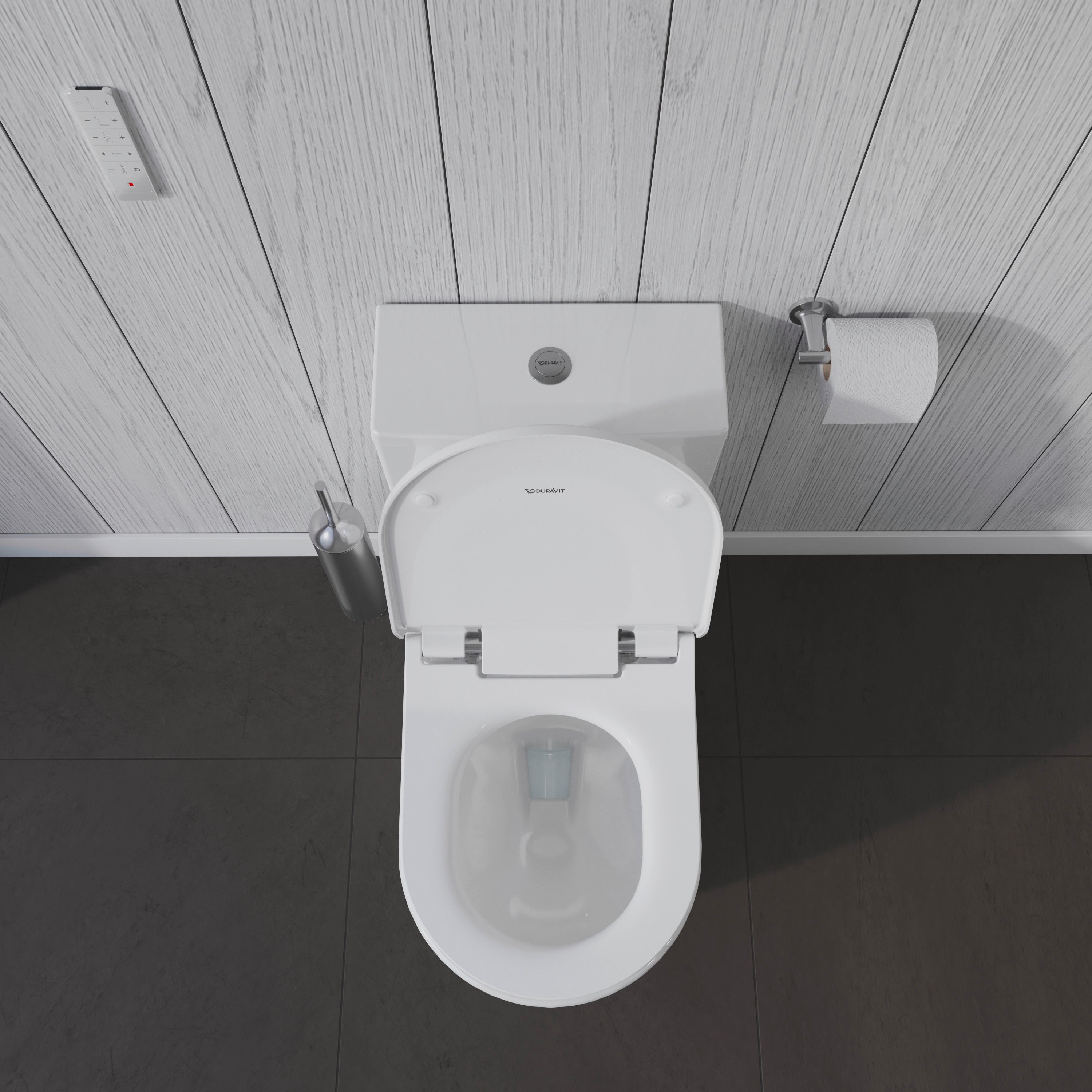 ME by Starck 1.28 GPF Single Flush Rimless Elongated One Piece Toilet in White, Top Push Button Flush - Seat Included