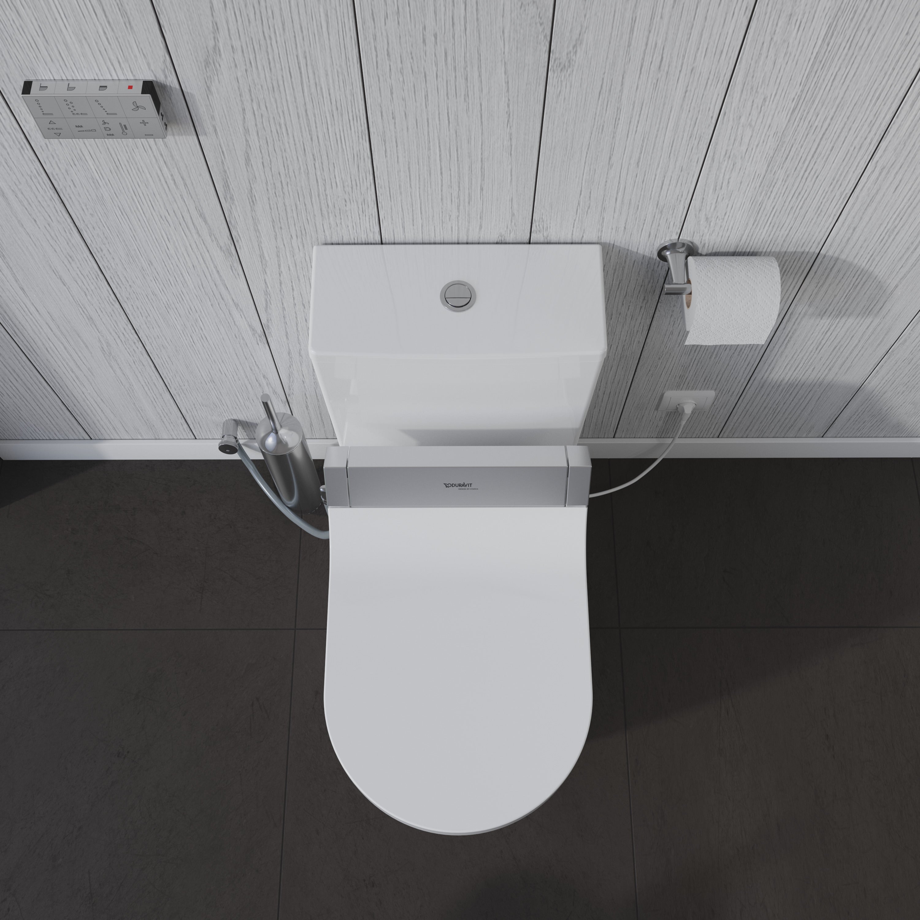 ME by Starck 1.32/0.92 GPF Dual Flush Rimless Elongated One Piece Toilet in White, Top Push Button Flush - Seat Sold Separately
