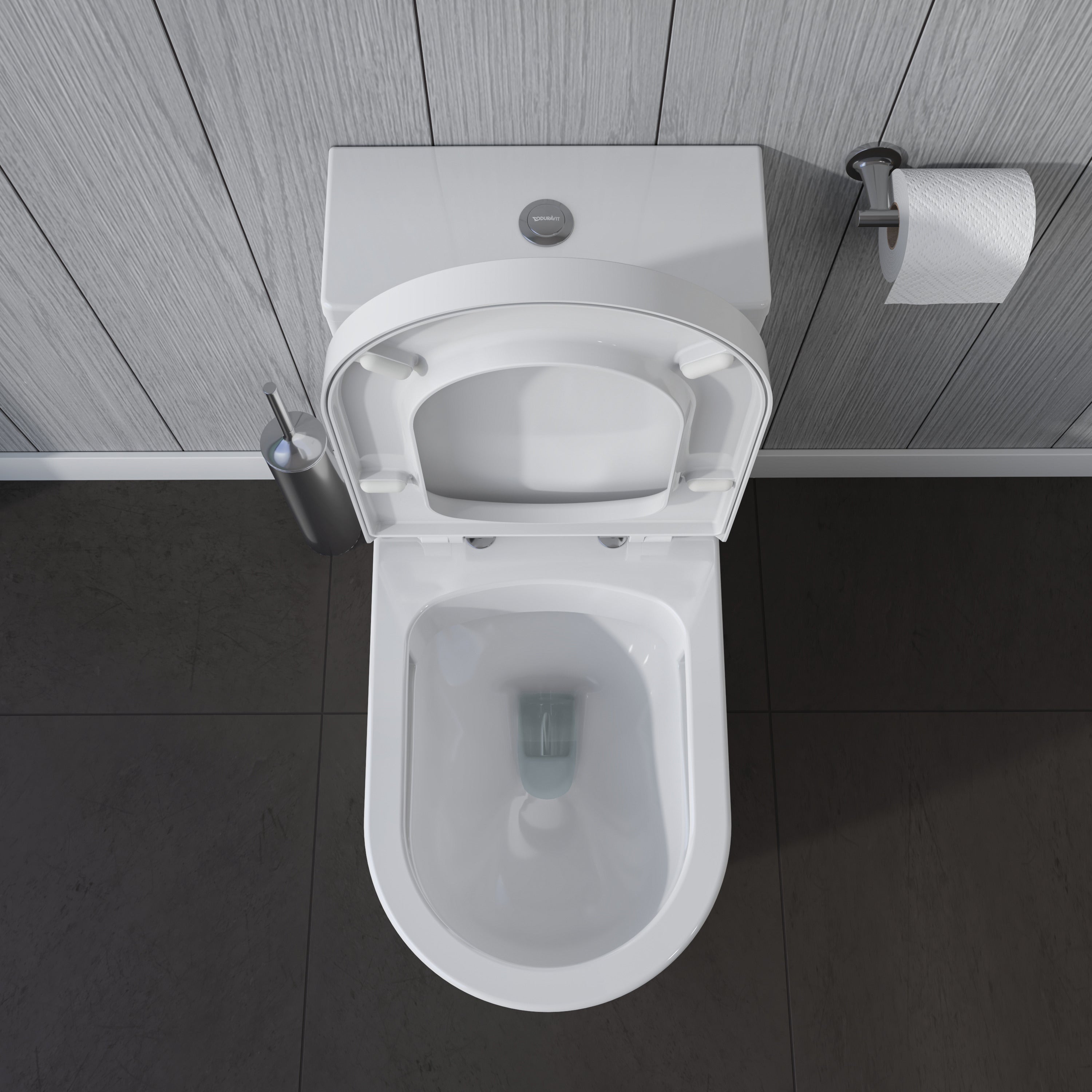 ME by Starck 1.28 GPF Single Flush Rimless Elongated One Piece Toilet in White, Top Push Button Flush - Seat Included