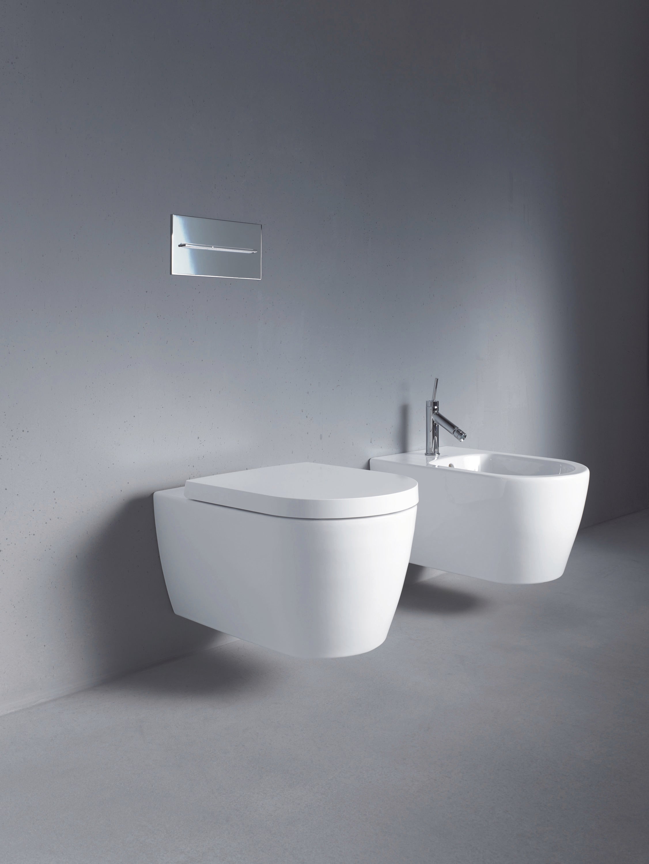ME by Starck 1.28/0.8 GPF Dual Flush Rimless ADA Compliant Compact Elongated Wall Mounted Toilet in White