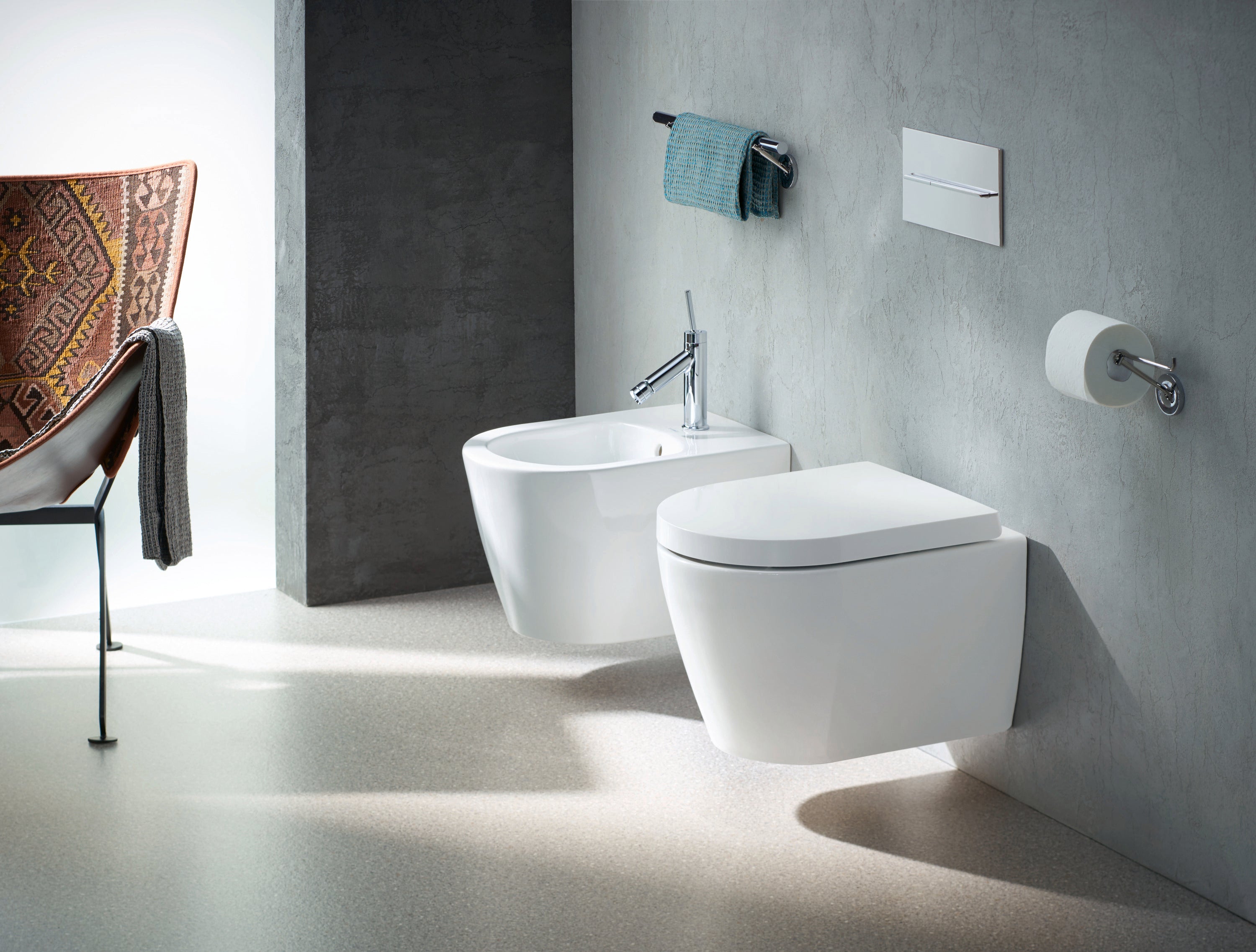 ME by Starck 1.28/0.8 GPF Dual Flush Rimless ADA Compliant Round Wall Mounted Toilet in White - Seat, Actuator, and In-Wall Tank and Carrier Sold Separately