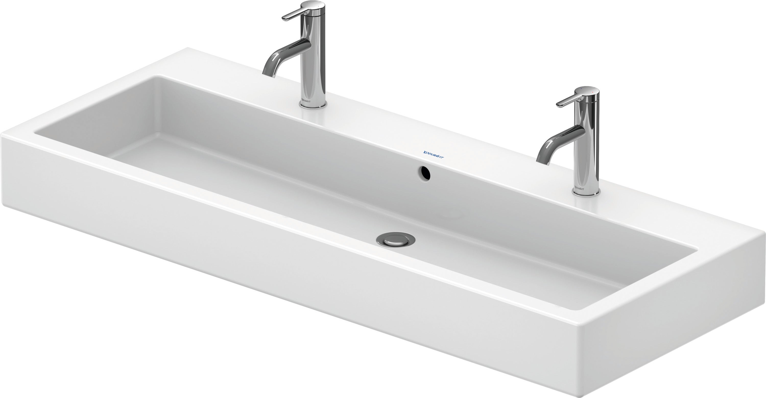 Vero 47 1/4" Rectangular Wall Mounted Sink in White with Two Sets of Single Faucet Holes and with Overflow