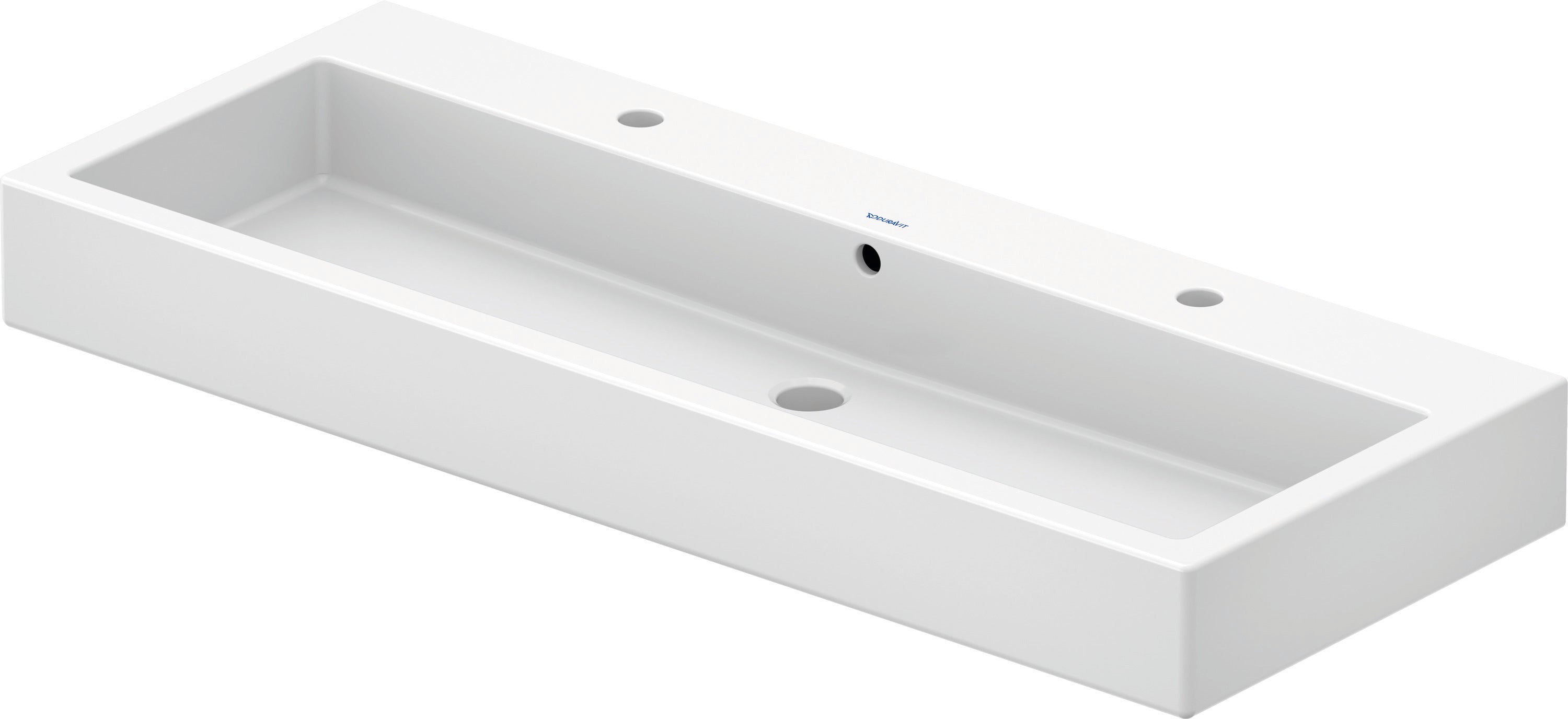 Vero 47 1/4" Rectangular Wall Mounted Sink in White with Two Sets of Single Faucet Holes and with Overflow