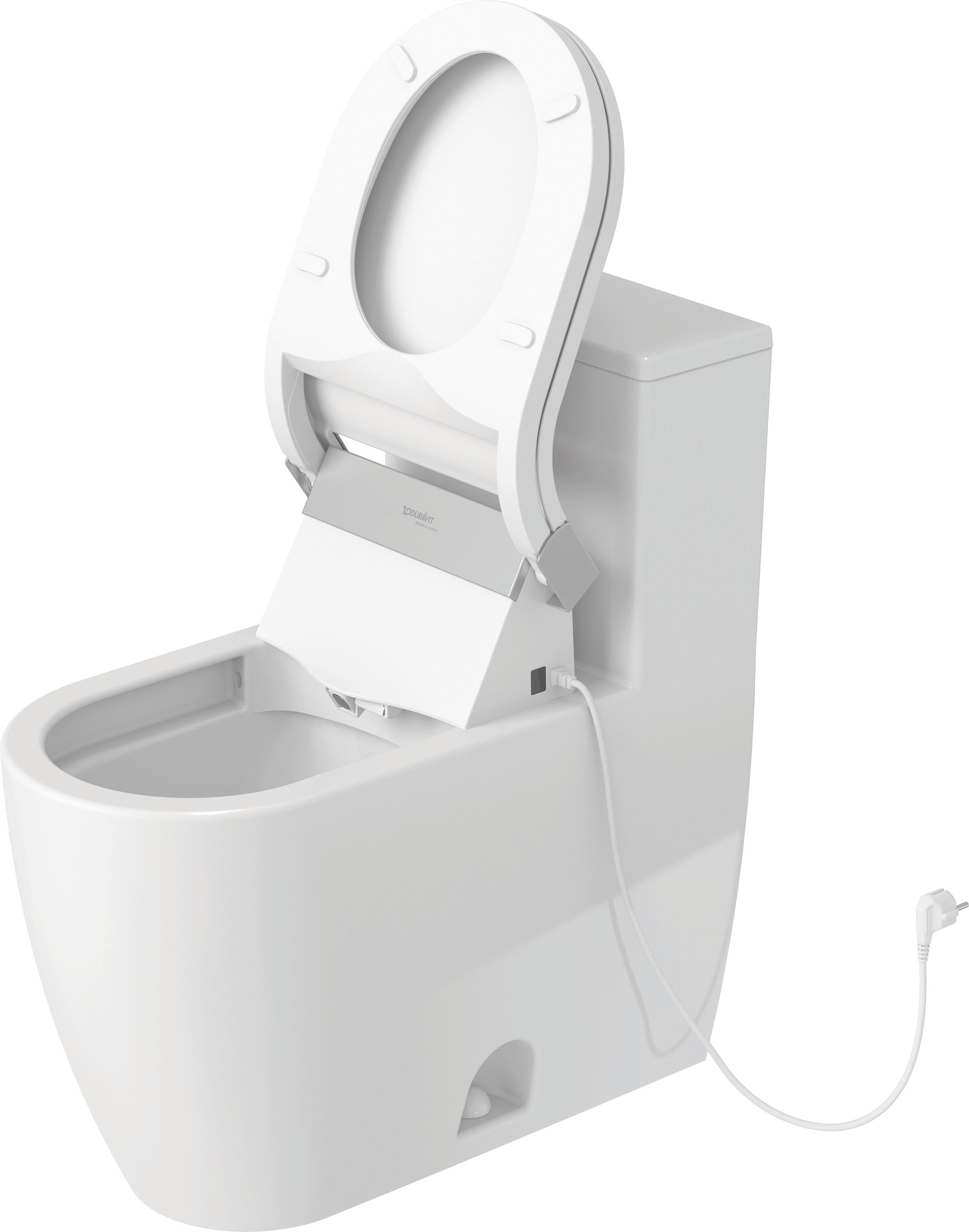 ME by Starck 1.32/0.92 GPF Dual Flush Rimless Elongated One Piece Toilet in White, Top Push Button Flush - Seat Sold Separately