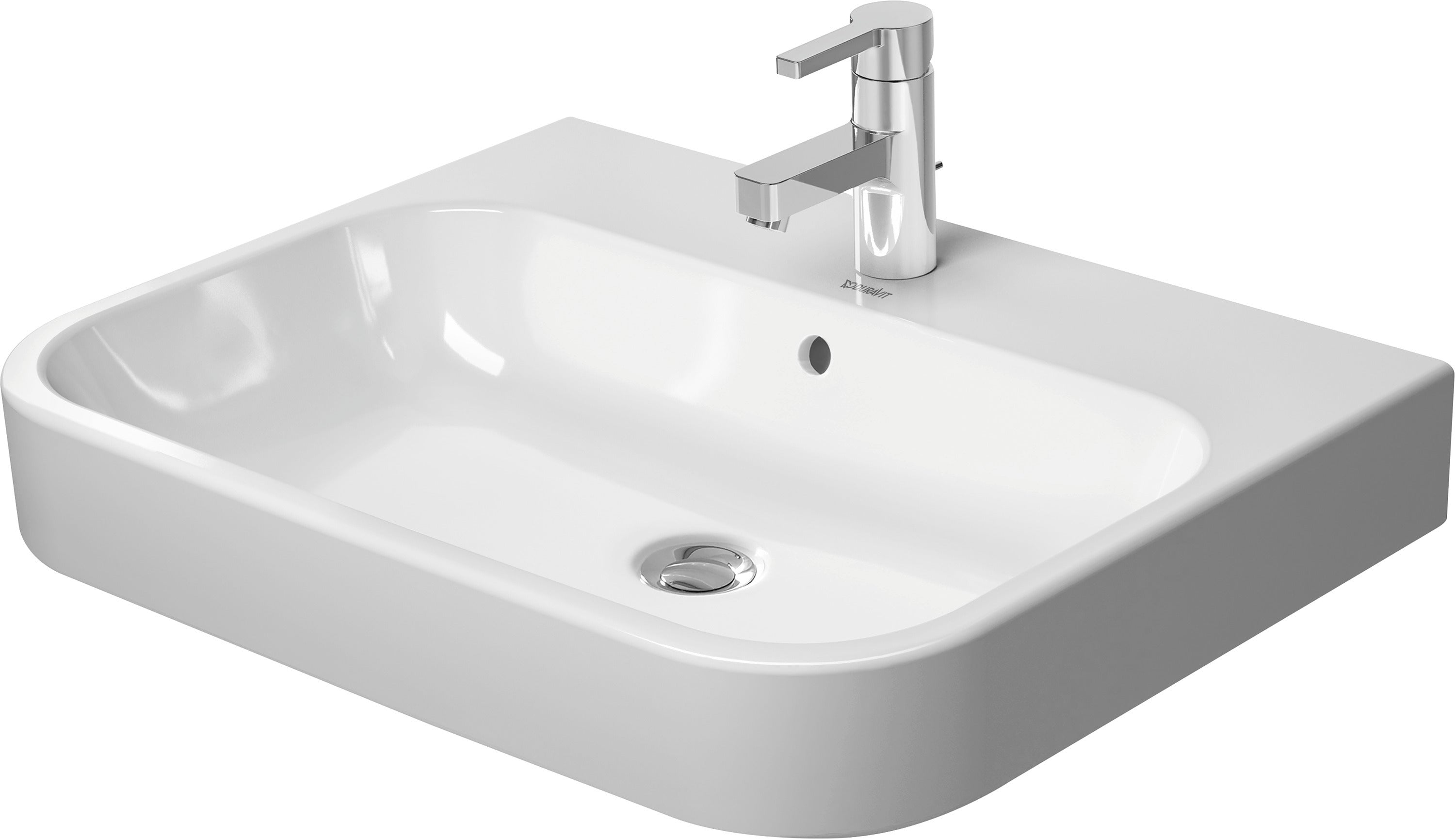 Happy D.2 25 5/8" Rectangular Wall Mounted Sink in White with Single Faucet Hole and with Overflow