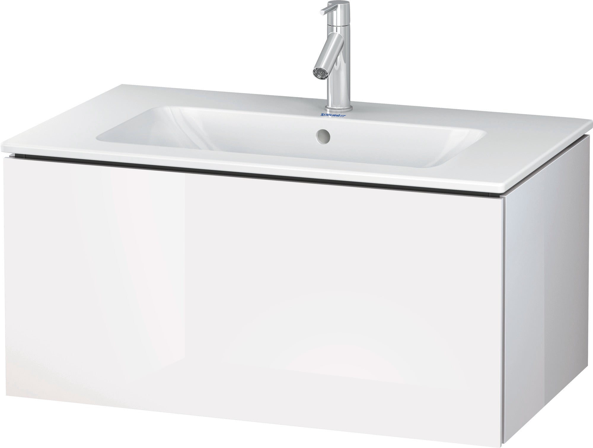 L-Cube 32 1/4" Wall Mount One Drawer Single Vanity Cabinet in High Gloss White, Sink Sold Separately