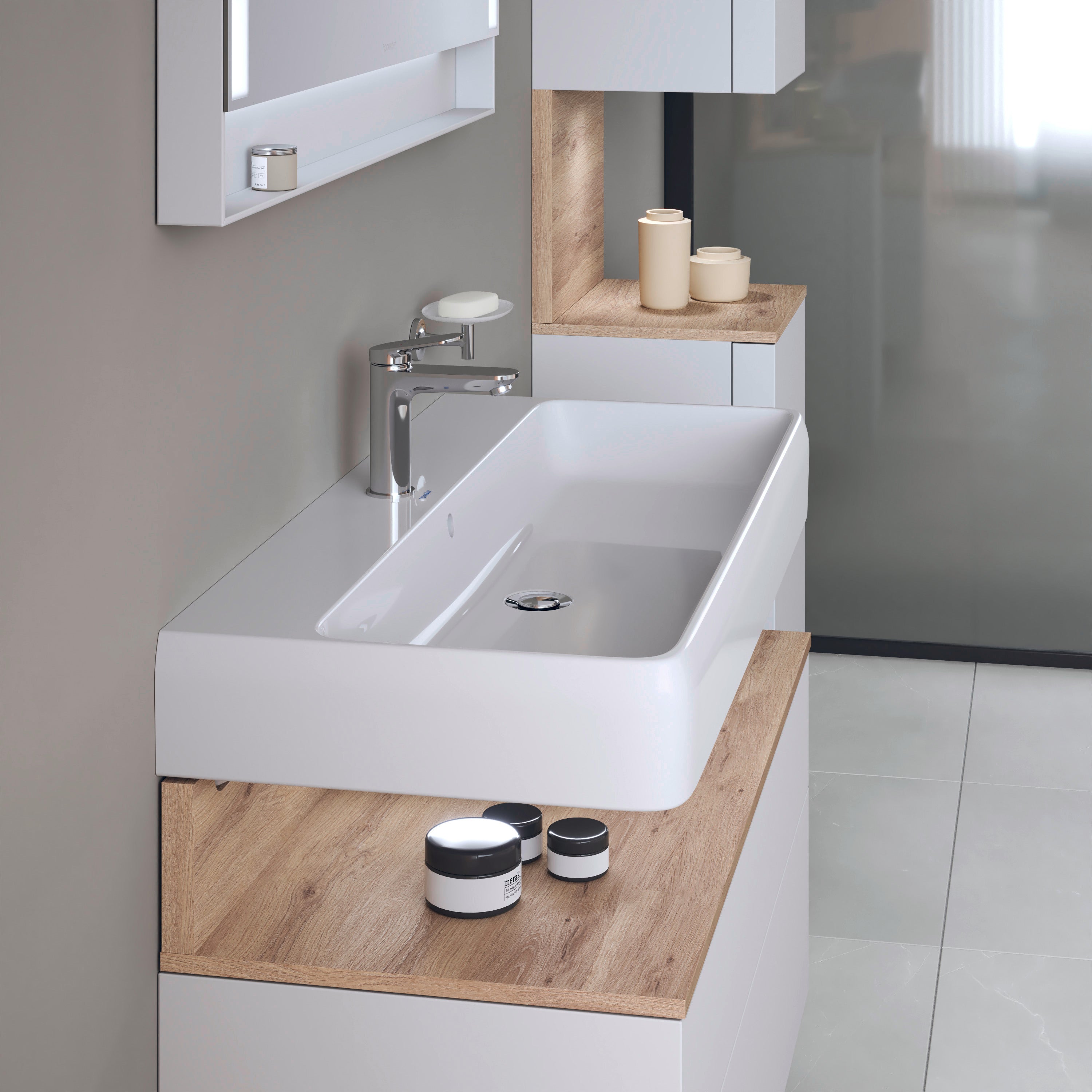 Studio F. A. Porsche Collection 39 3/8" Rectangular Wall Mounted Sink in White with Single Faucet Hole and with Overflow