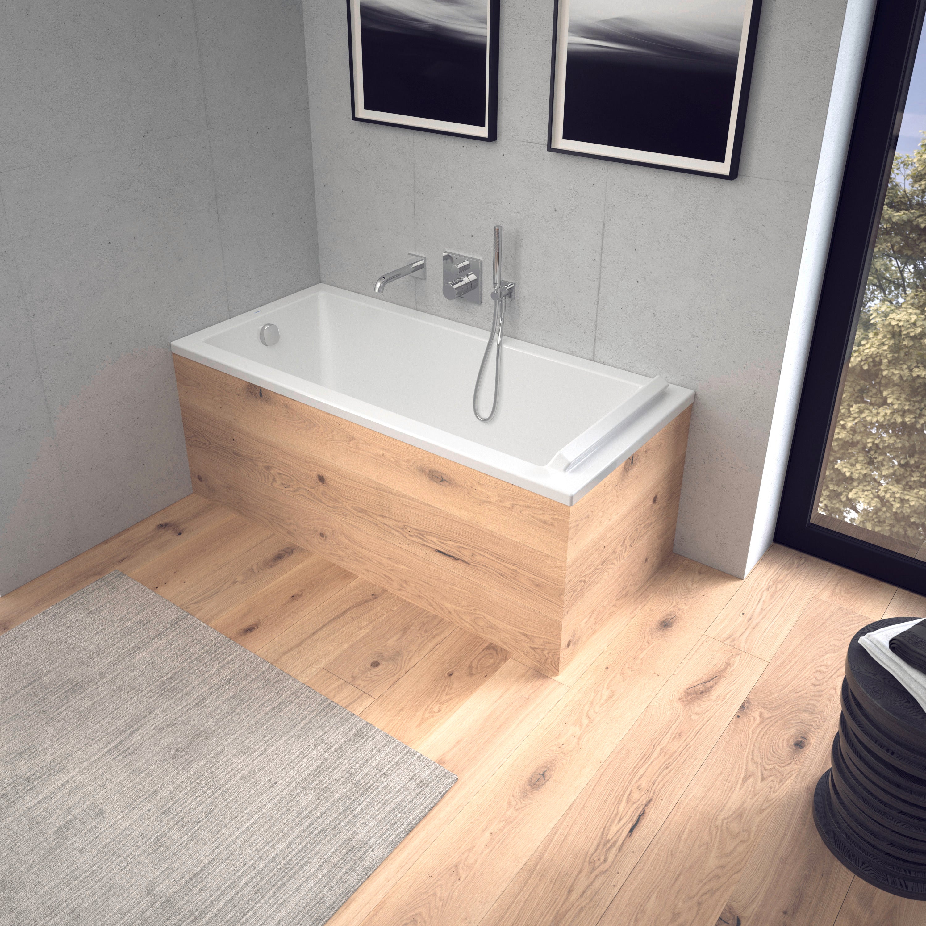 Starck 59" x 27 1/2" Rectangular Drop In Bathtub in White Acrylic with Reversible Drain, Drain Sold Separately