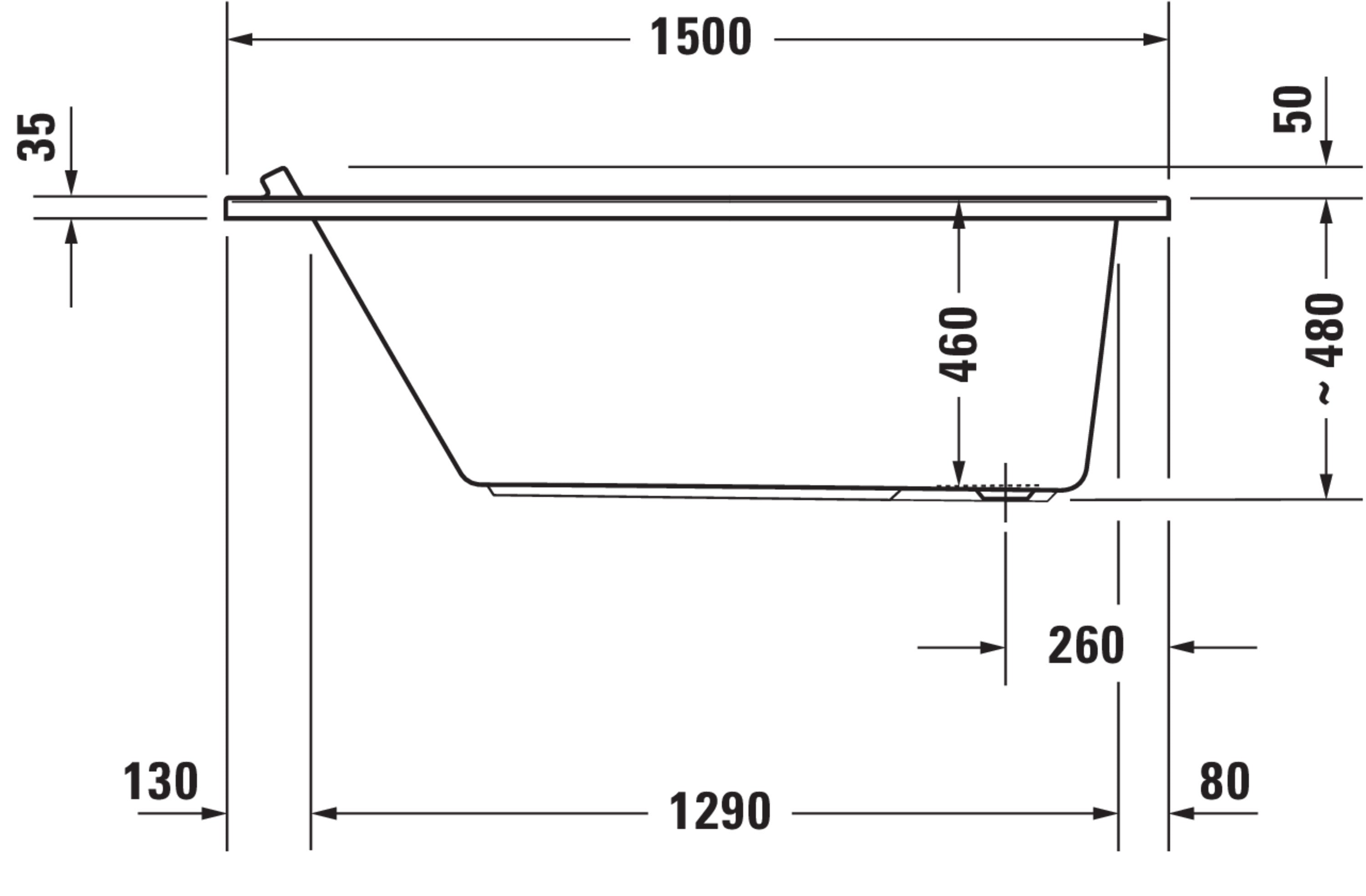 Starck 59" x 27 1/2" Rectangular Drop In Bathtub in White Acrylic with Reversible Drain, Drain Sold Separately