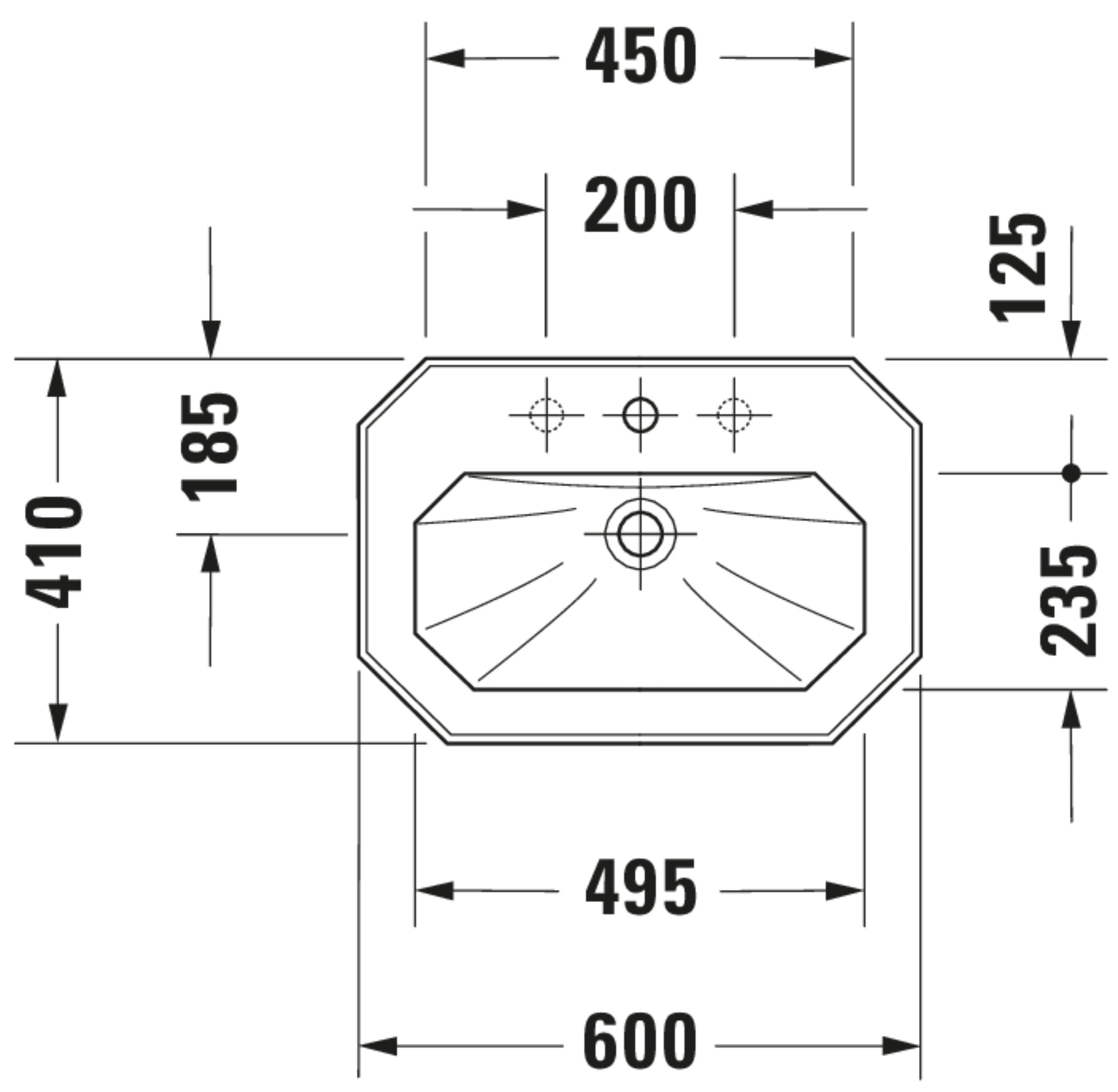 1930 Series 23 5/8" Octagonal Wall Mounted Sink in White with Widespread Faucet Holes and with Overflow