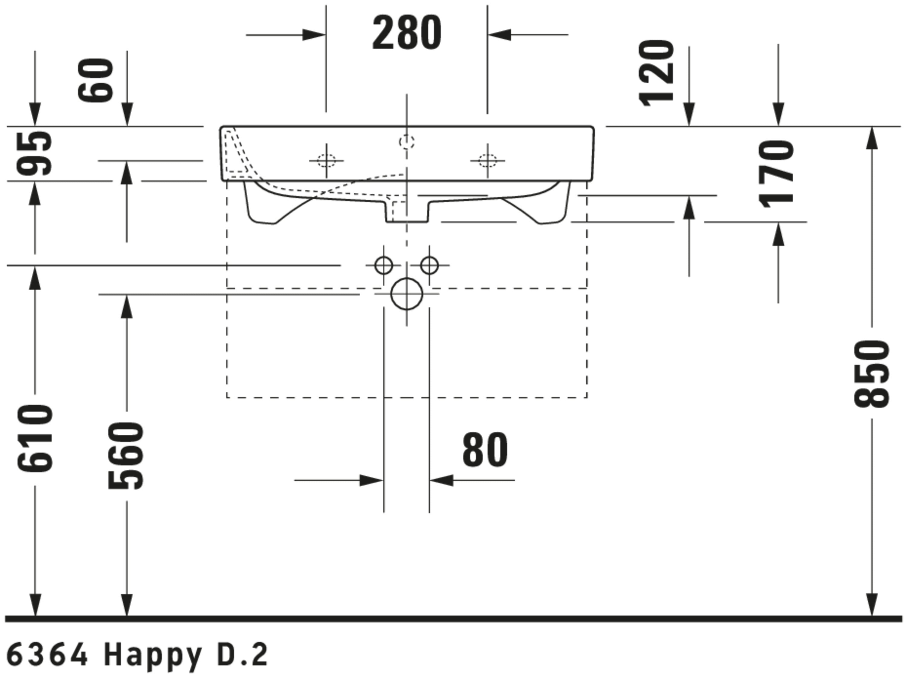 Happy D.2 25 5/8" Rectangular Wall Mounted Sink in White with Single Faucet Hole and with Overflow