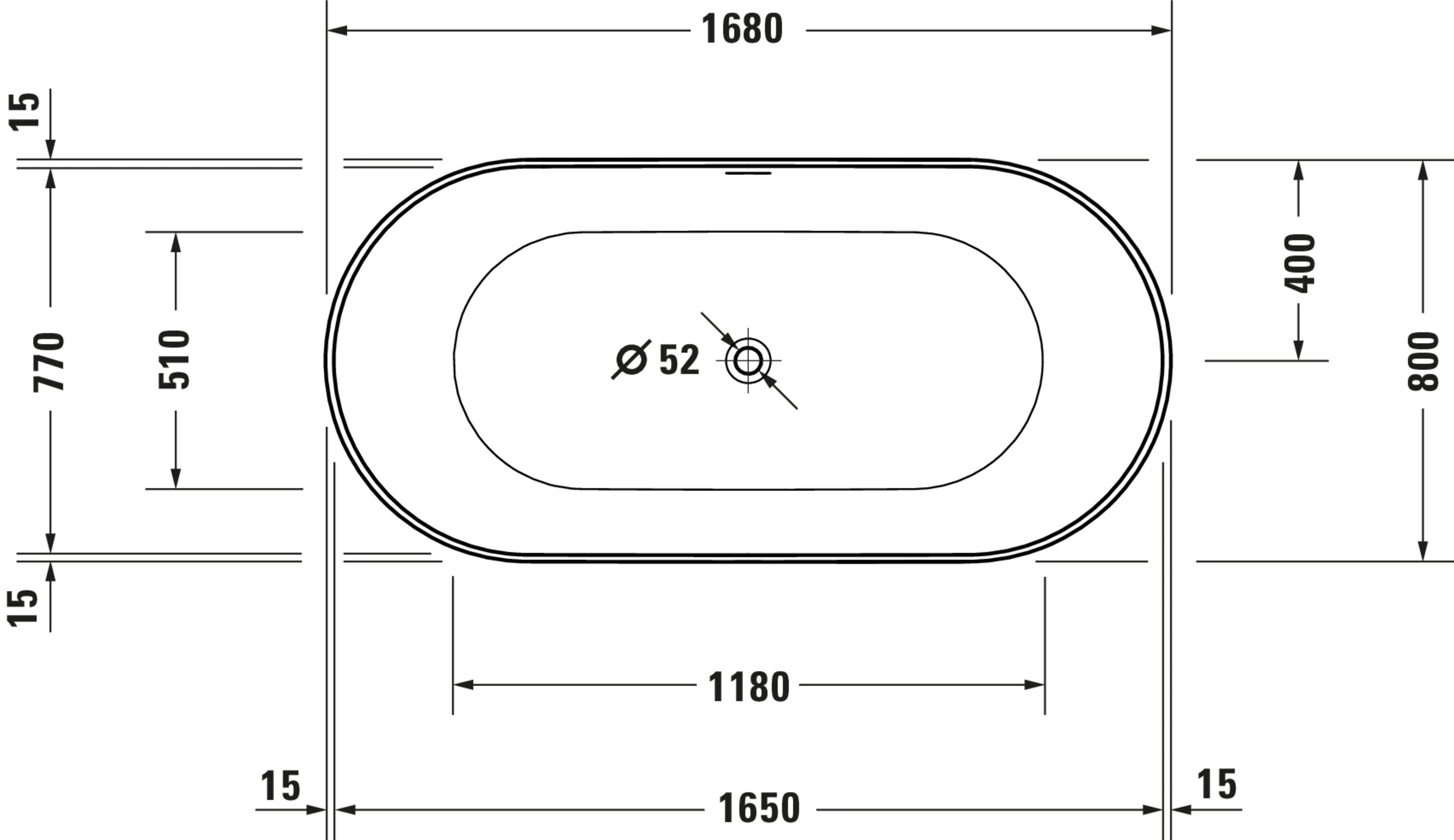 Duravit No.1 66 1/8" x 31 1/2" Oval Freestanding Bathtub in White Acrylic with Center Drain, Drain Included