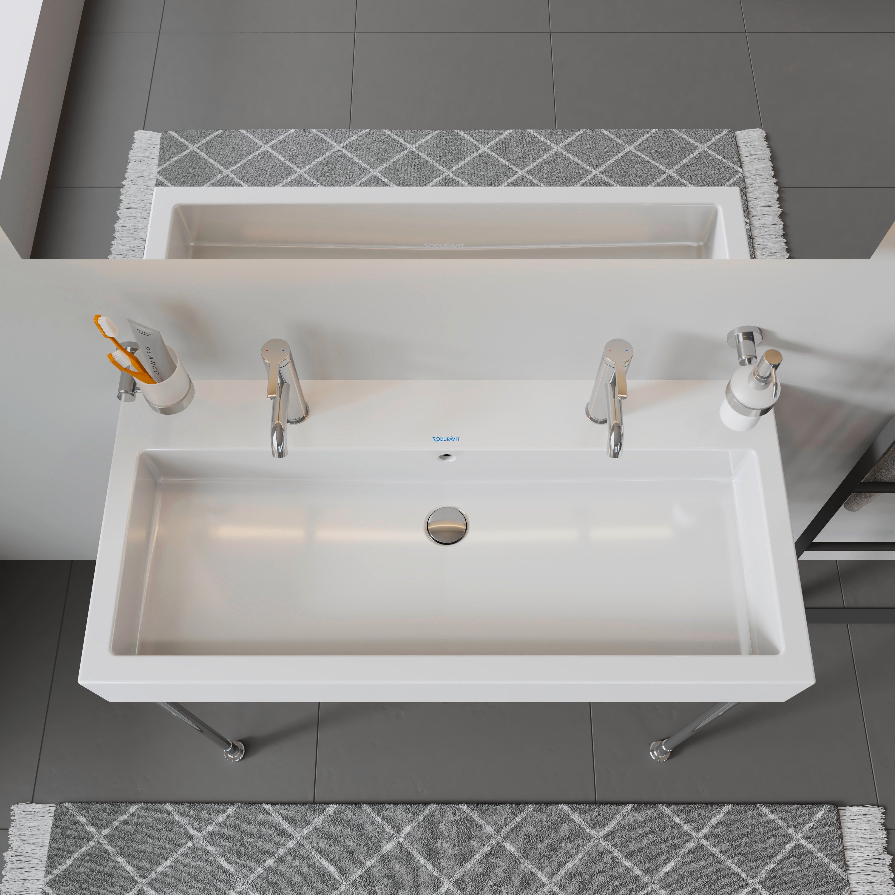 Vero 39 3/8" Rectangular Wall Mounted Sink in White with Two Sets of Single Faucet Holes and with Overflow