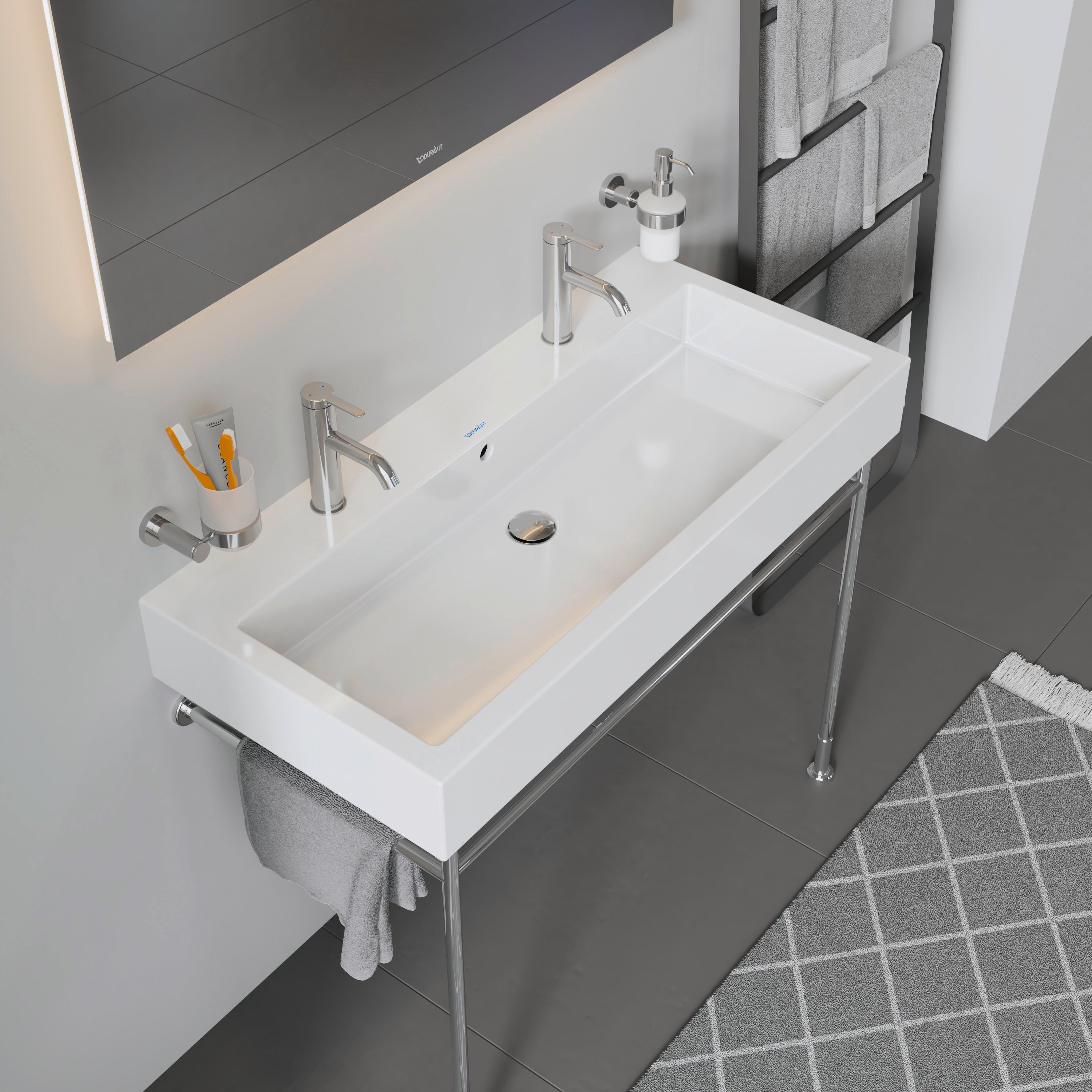 Vero 39 3/8" Rectangular Wall Mounted Sink in White with Two Sets of Single Faucet Holes and with Overflow