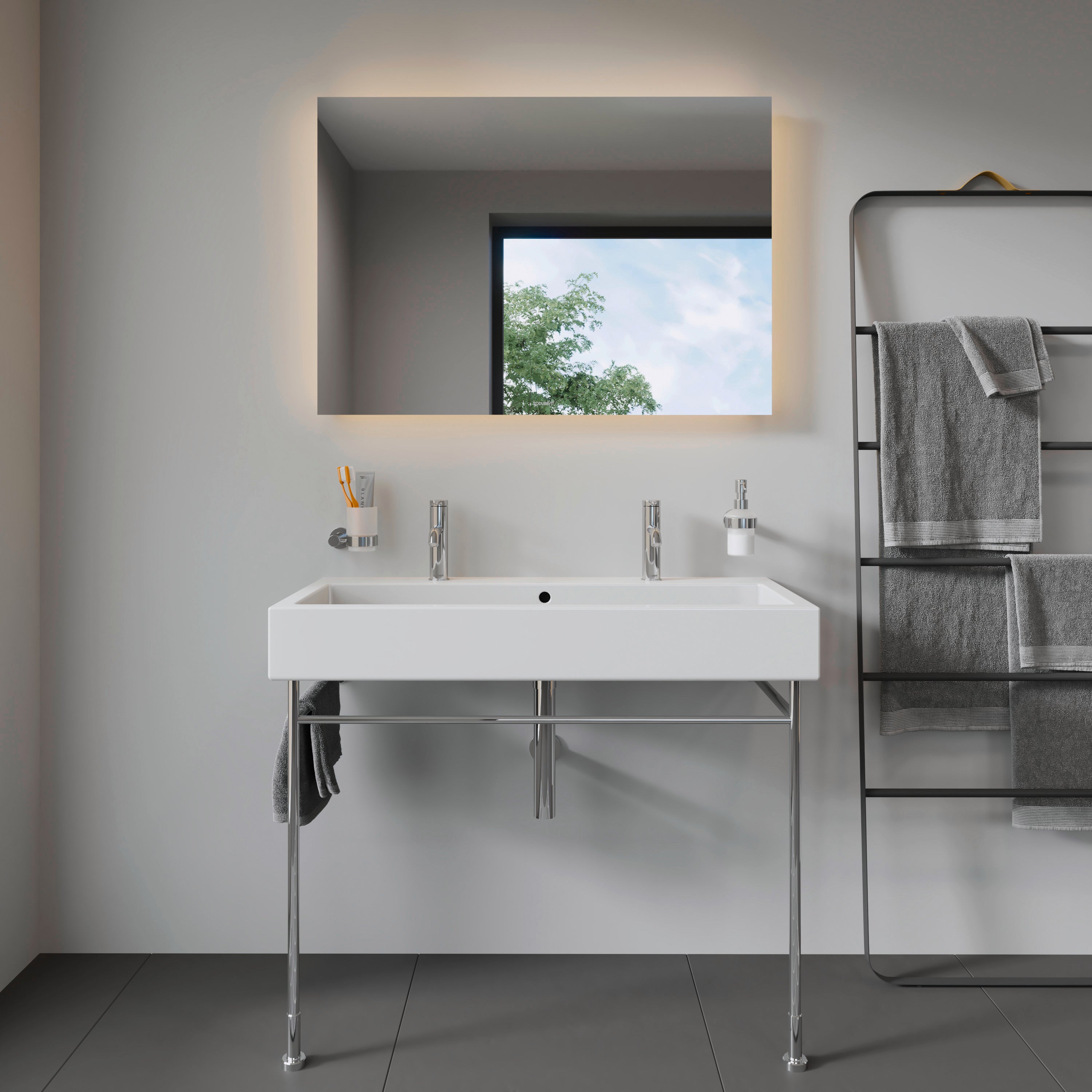 Vero 39 3/8" Rectangular Wall Mounted Sink in White with Two Sets of Single Faucet Holes and with Overflow