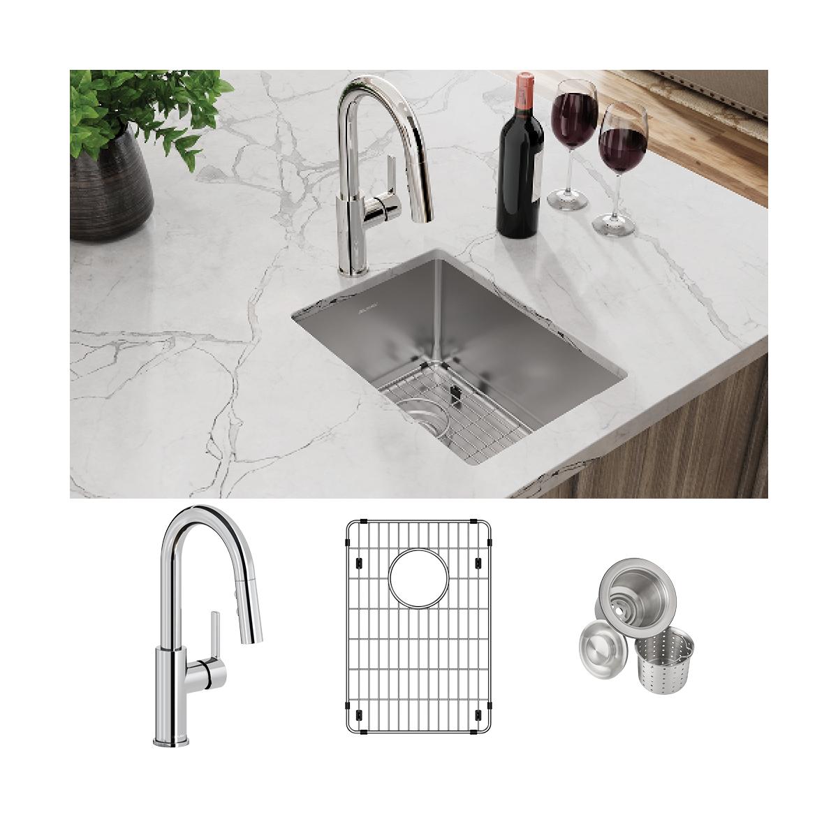 Alternate Image for Elkay Crosstown 14" Rectangular Stainless Steel Bar/Prep Sink with Faucet, Polished Satin, 18 Gauge, ECTRU12179TFCBC