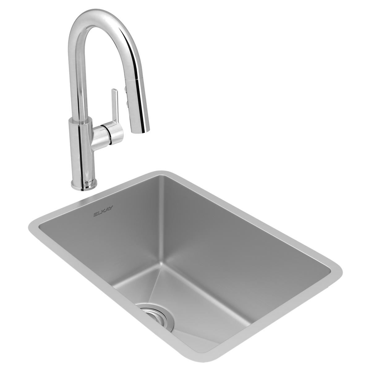 Elkay Crosstown 14" Rectangular Stainless Steel Bar/Prep Sink with Faucet, Polished Satin, 18 Gauge, ECTRU12179TFCC